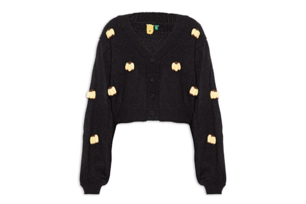 Cardigan Feminino Tricot Artesanal Banana - Preto