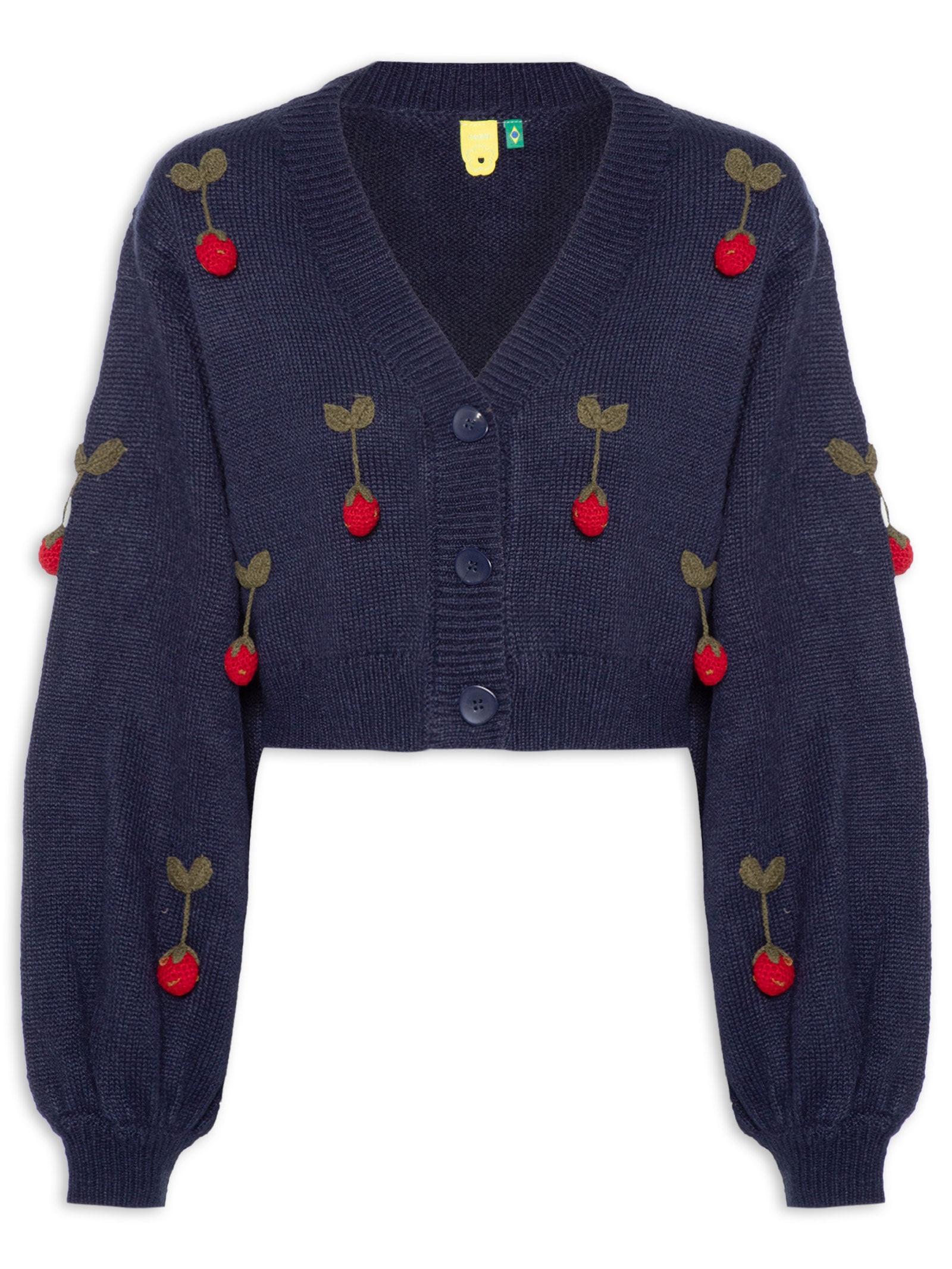 Cardigan Feminino Tricot Artesanal Morango – Azul Farm