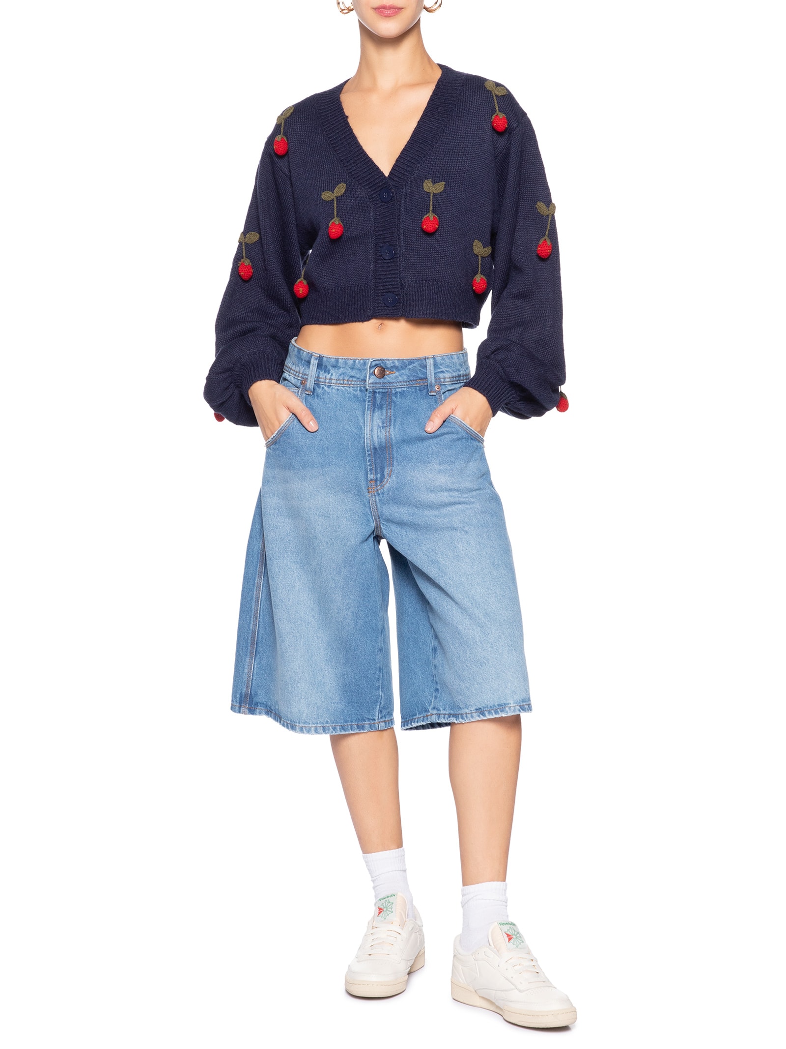 Cardigan Feminino Tricot Artesanal Morango – Azul Farm