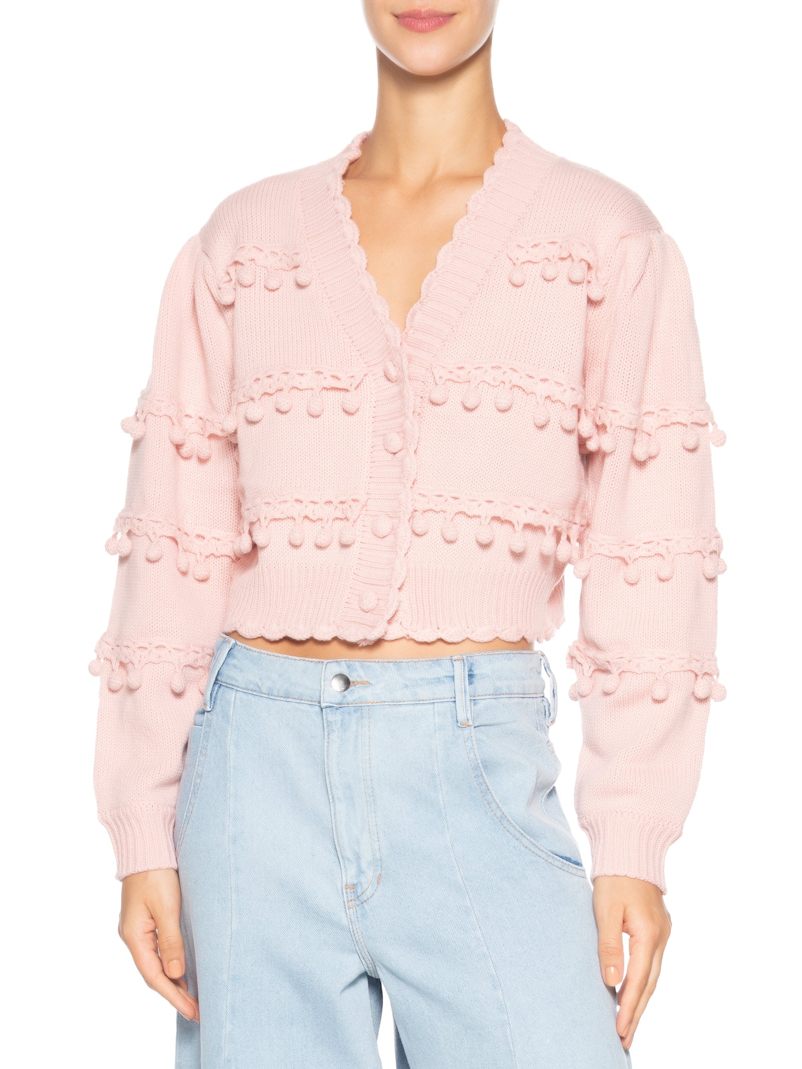 Cardigan Feminino Tricot Artesanal Rosa Farm