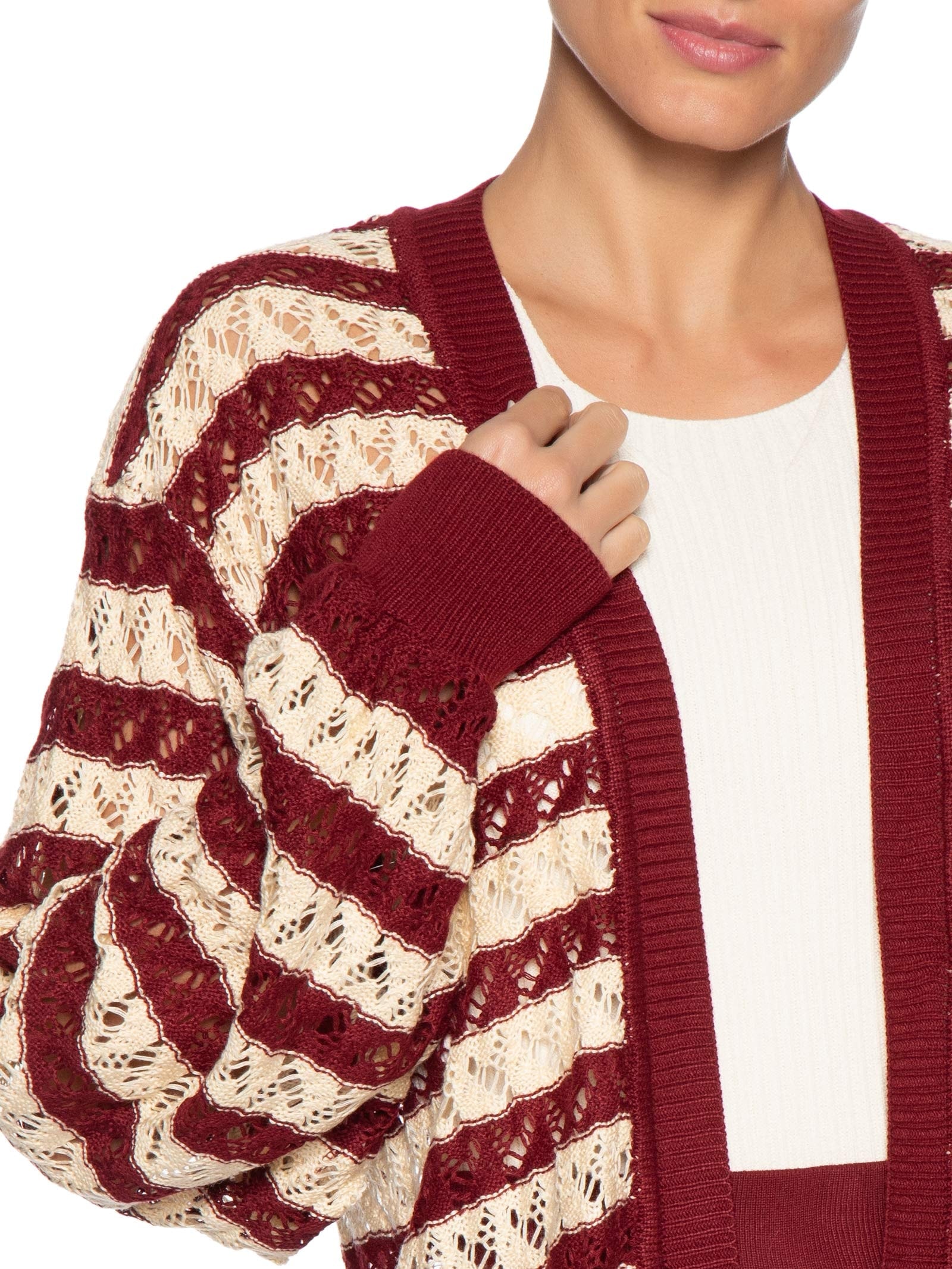 Cardigan Feminino Tricot Bicolor – Vermelho Dress To