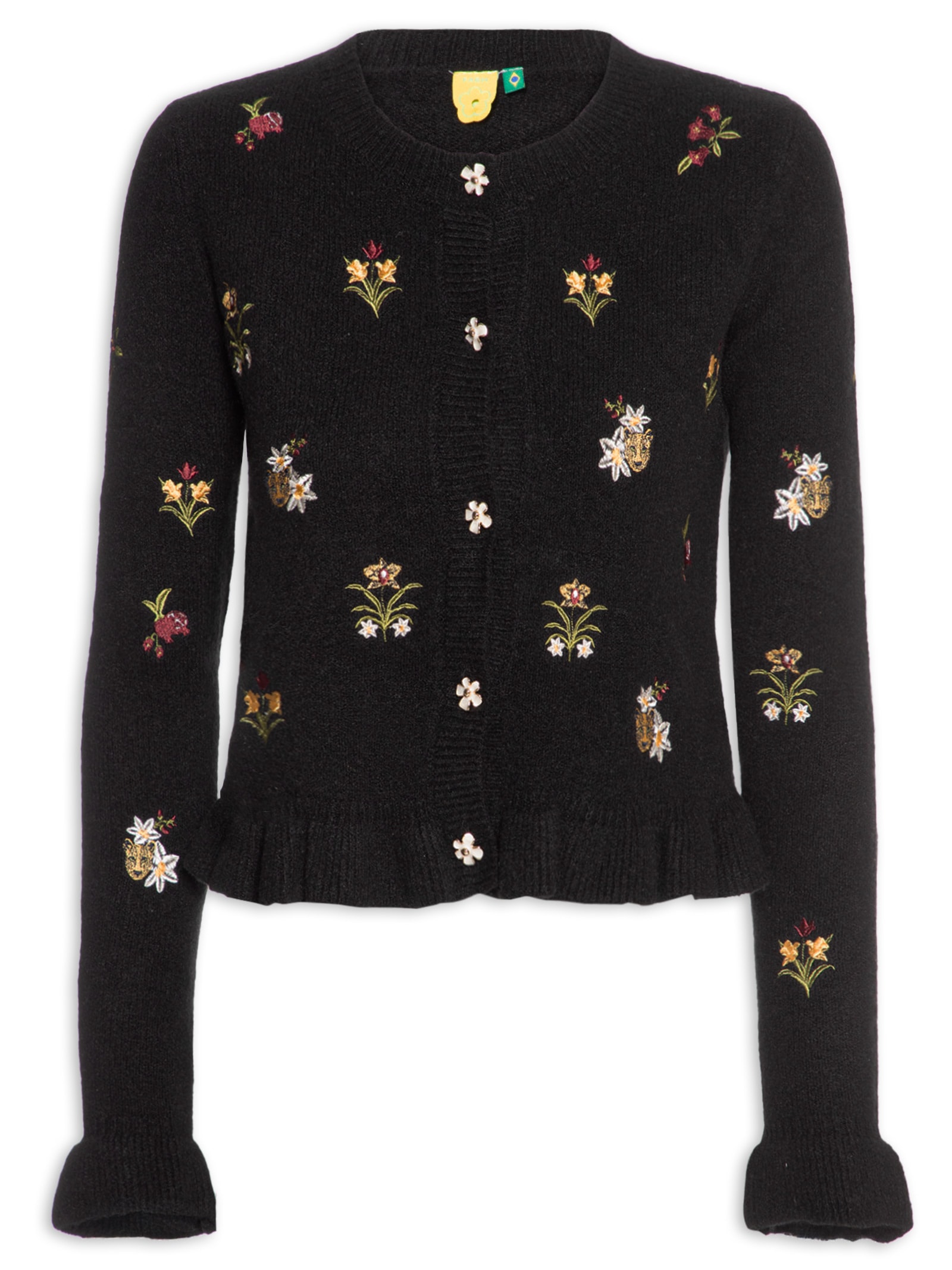 Cardigan Feminino Tricot Bordado Selva da Noite – Preto Farm
