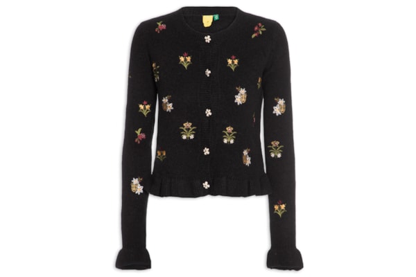 Cardigan Feminino Tricot Bordado Selva da Noite – Preto