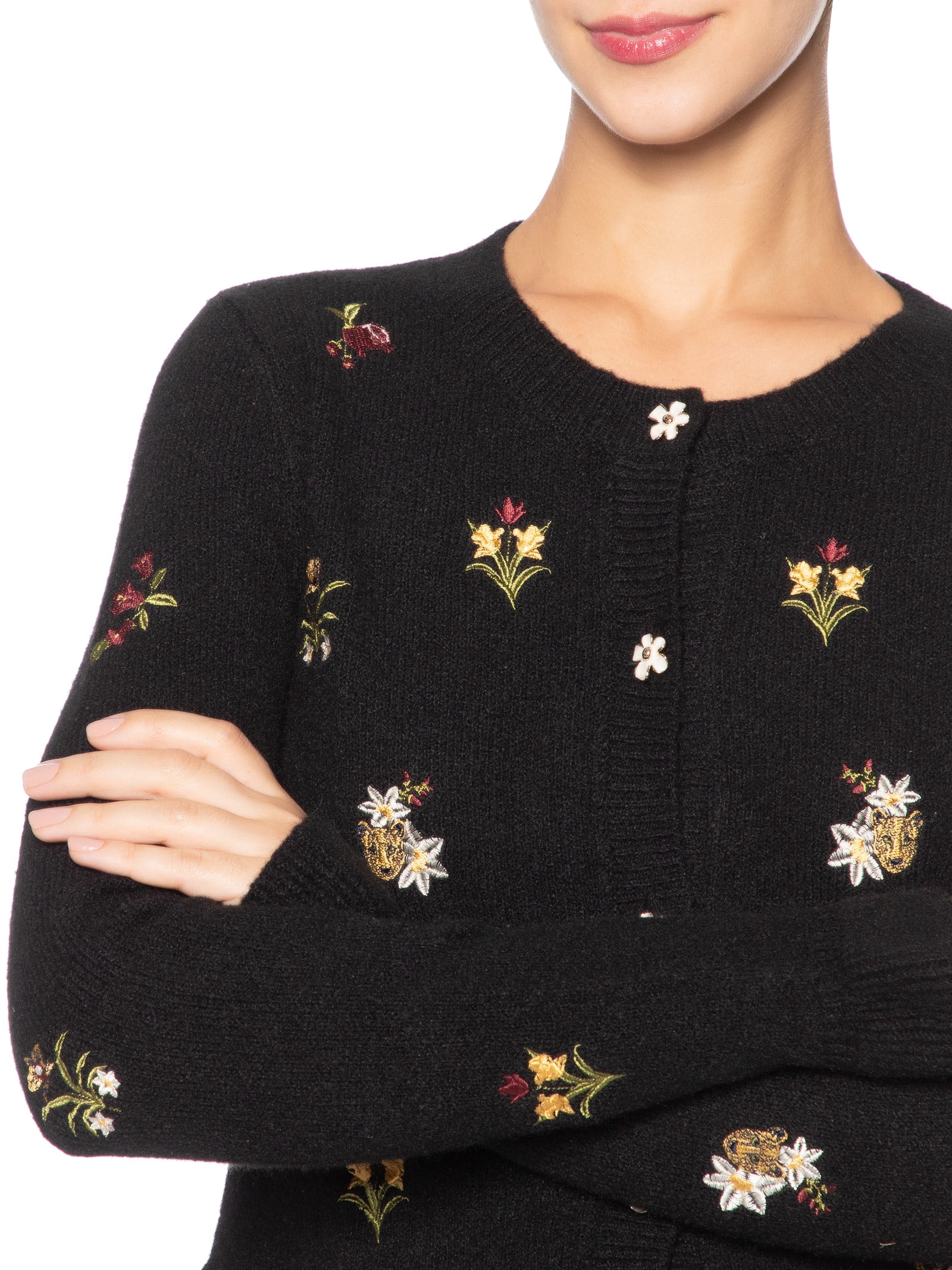 Cardigan Feminino Tricot Bordado Selva da Noite – Preto Farm