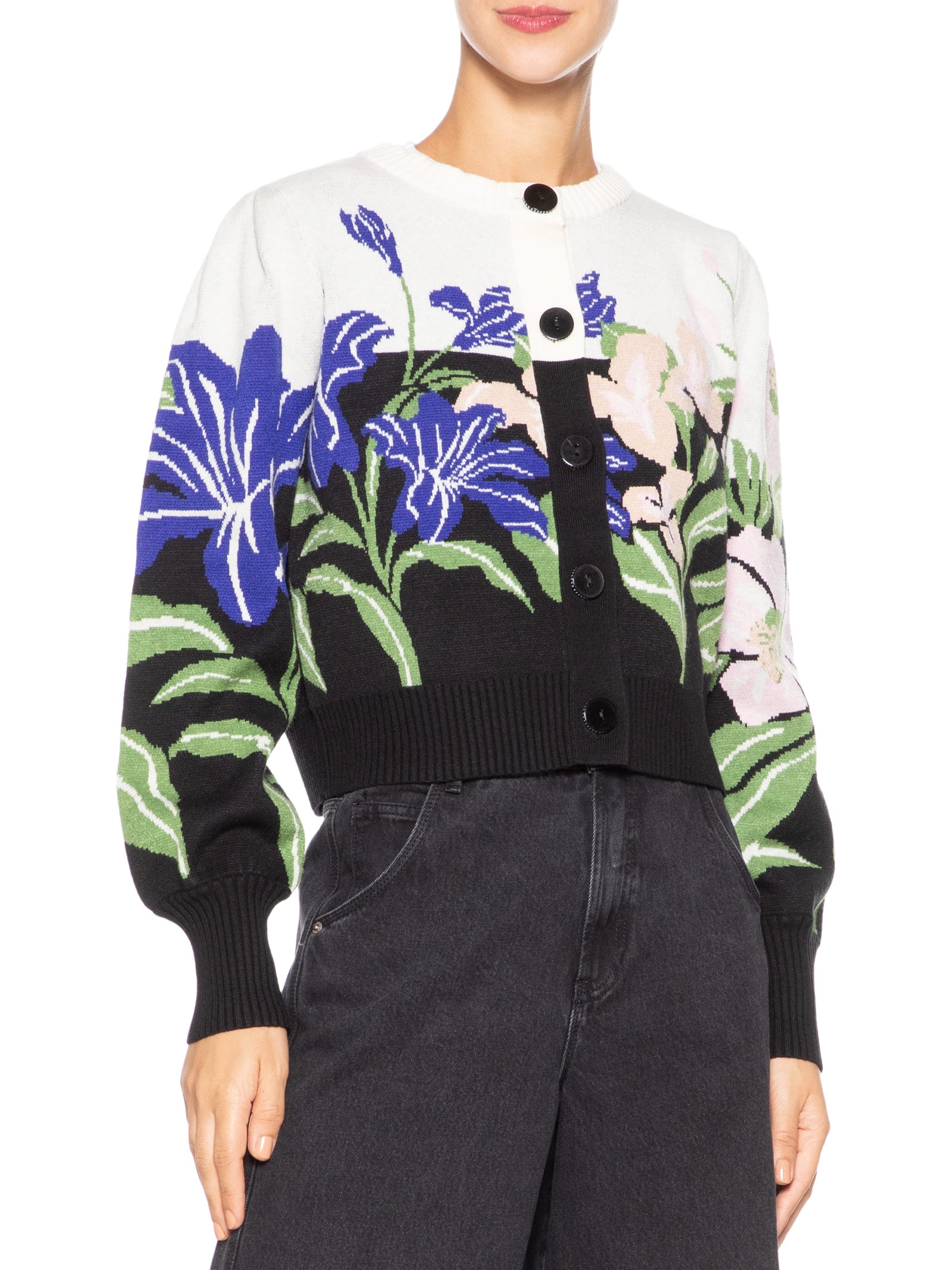 Cardigan Feminino Tricot Céu De Flor Preto Farm