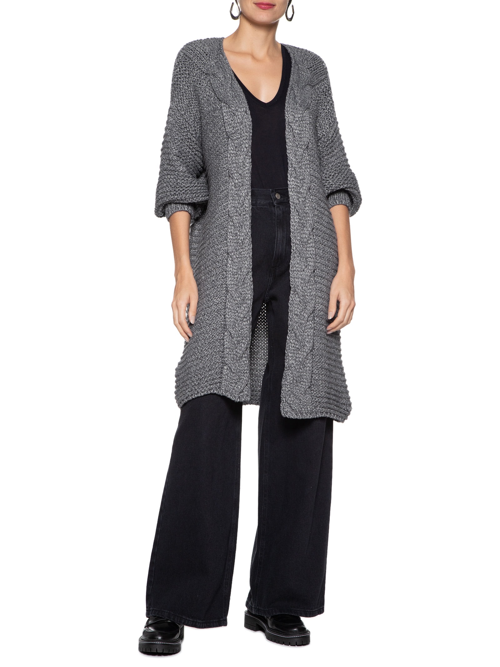 Cardigan Feminino Tricot - Market 33 - Cinza