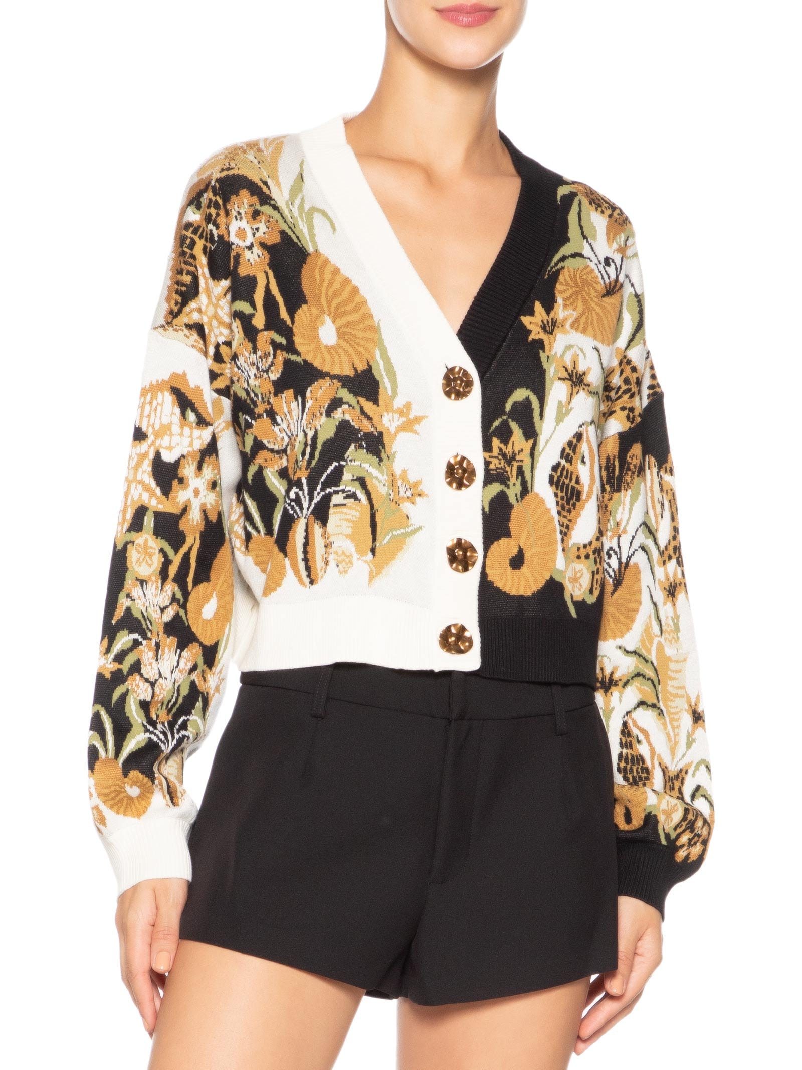 Cardigan Feminino Tricot Concha Surreal - Preto - Farm