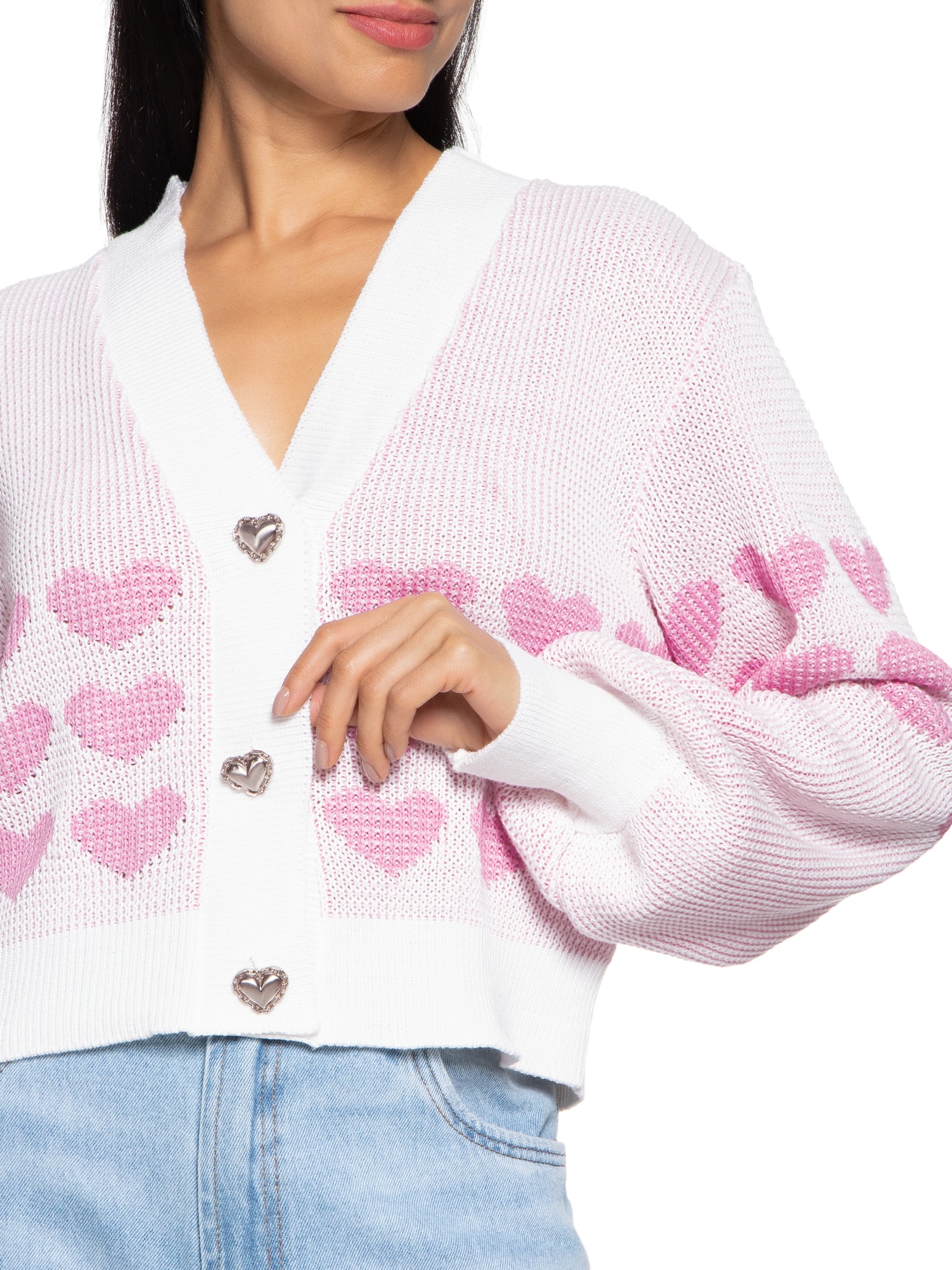 My Favorite Things - Cardigan Feminino Tricot Corações - Rosa