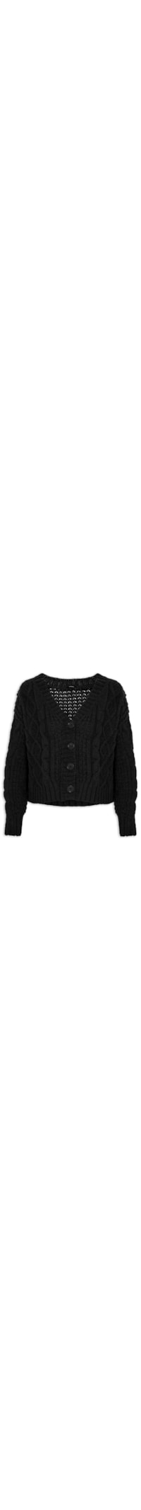 Cardigan Feminino Tricot Curto Texturizado Com Botões - Preto