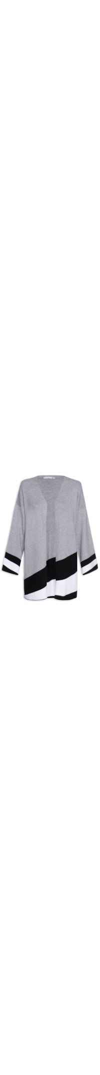 Cardigan Feminino Tricot Detalhe Em Listras - Cinza