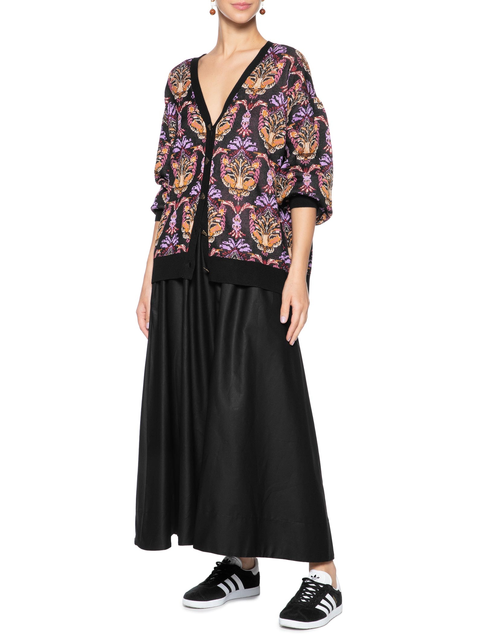 Farm - Cardigan Feminino Tricot Jacquard Pantera Boho - Preto