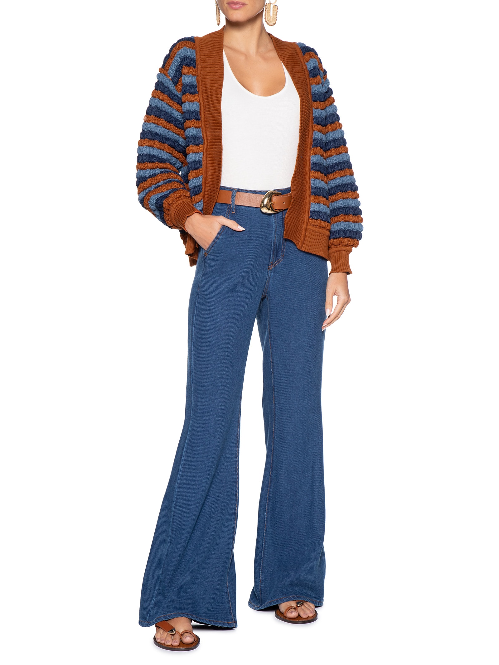 Cardigan Feminino Tricot Listrado – Marrom Dress To