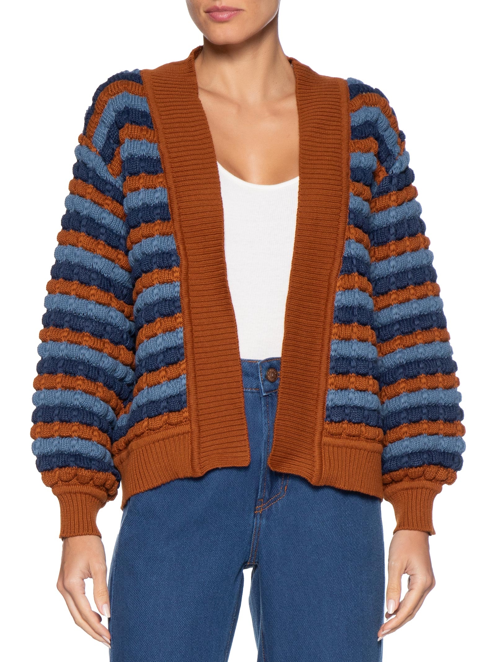 Cardigan Feminino Tricot Listrado – Marrom Dress To