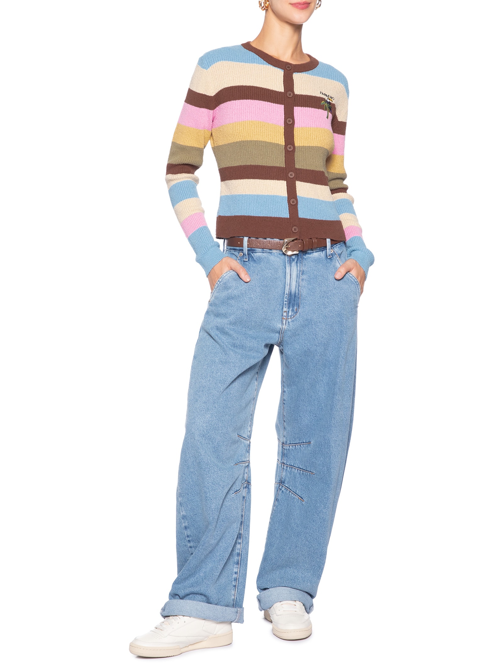 Cardigan Feminino Tricot Listrado – Marrom Farm