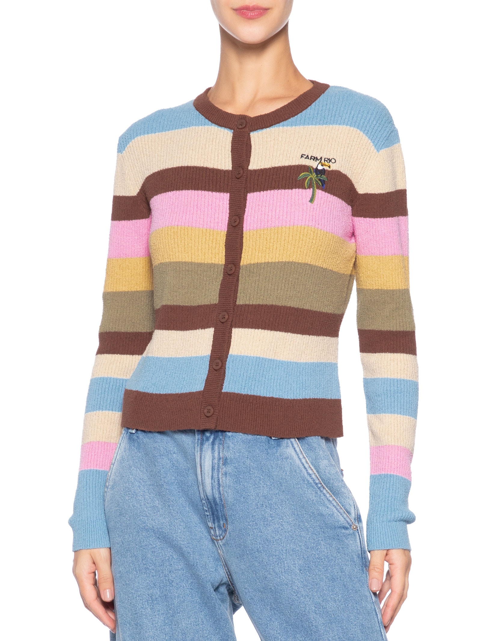 Cardigan Feminino Tricot Listrado – Marrom Farm