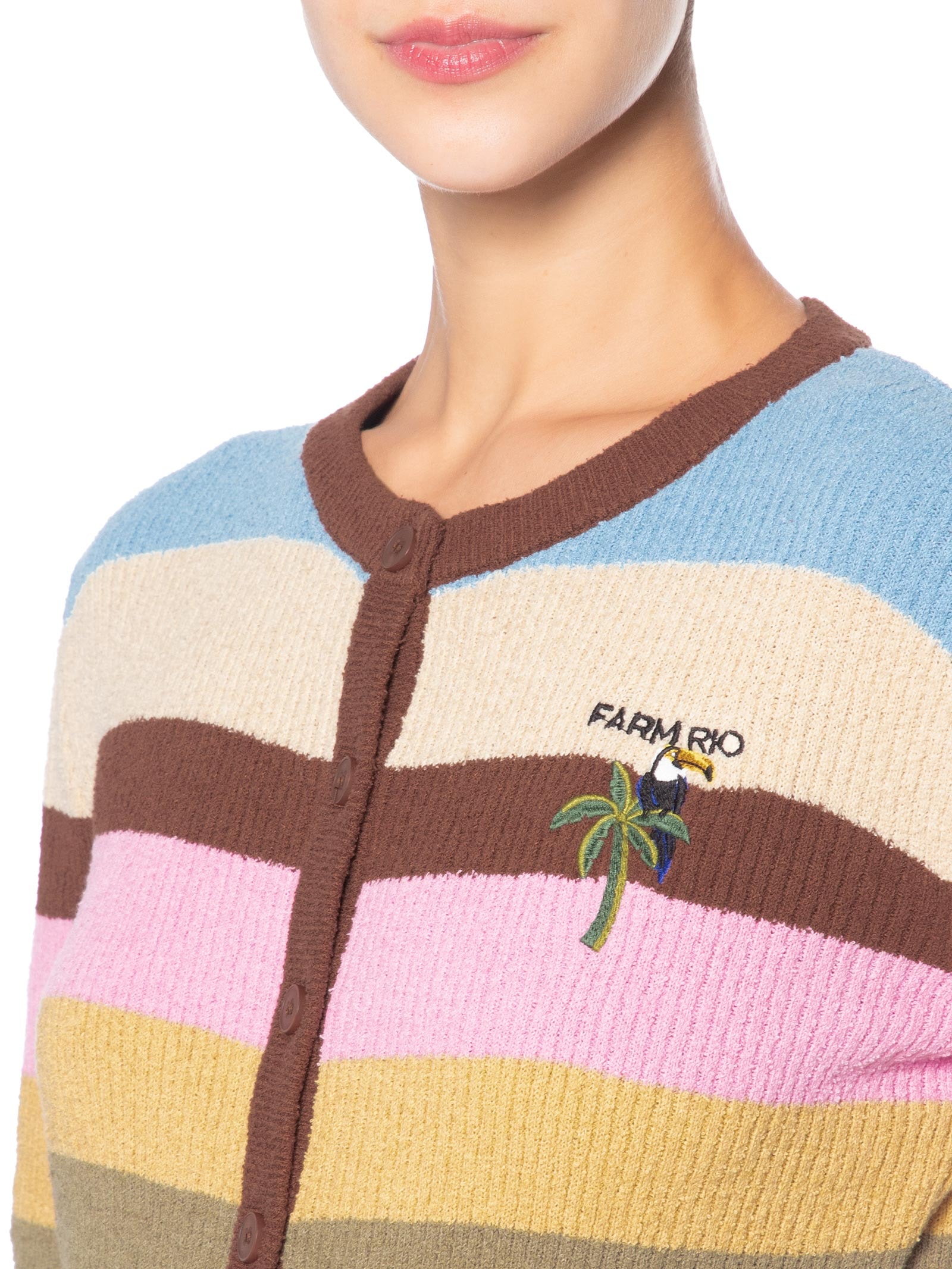 Cardigan Feminino Tricot Listrado – Marrom Farm