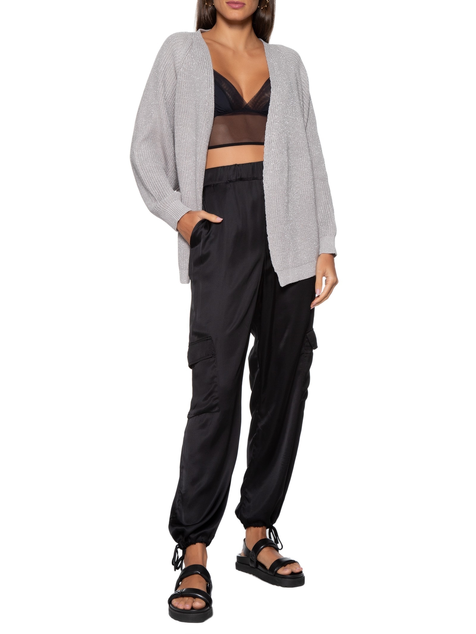 Cardigan Feminino Tricot Lurex Prata Dress To