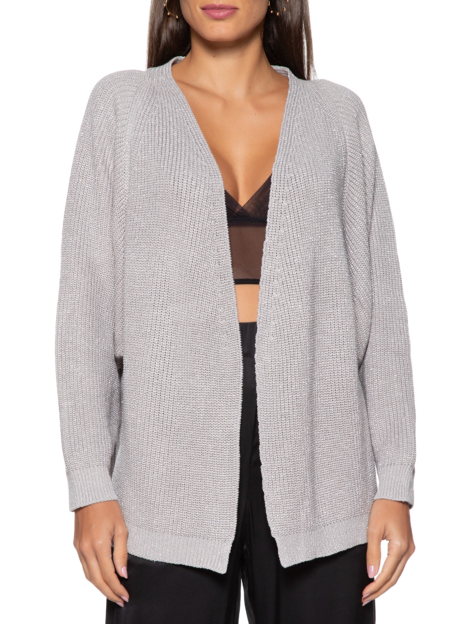 Cardigan Feminino Tricot Lurex Prata Dress To