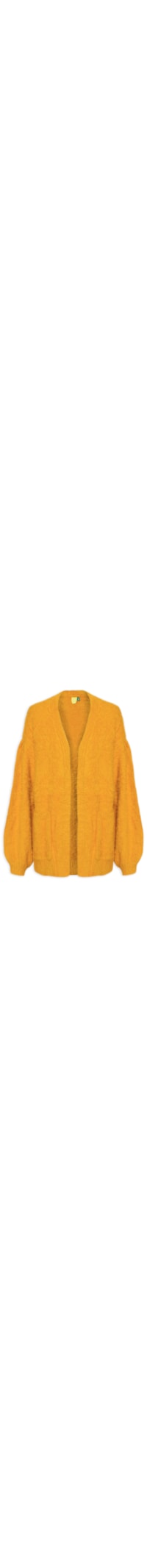 Cardigan Feminino Tricot Pelinho Com Bolso - Amarelo