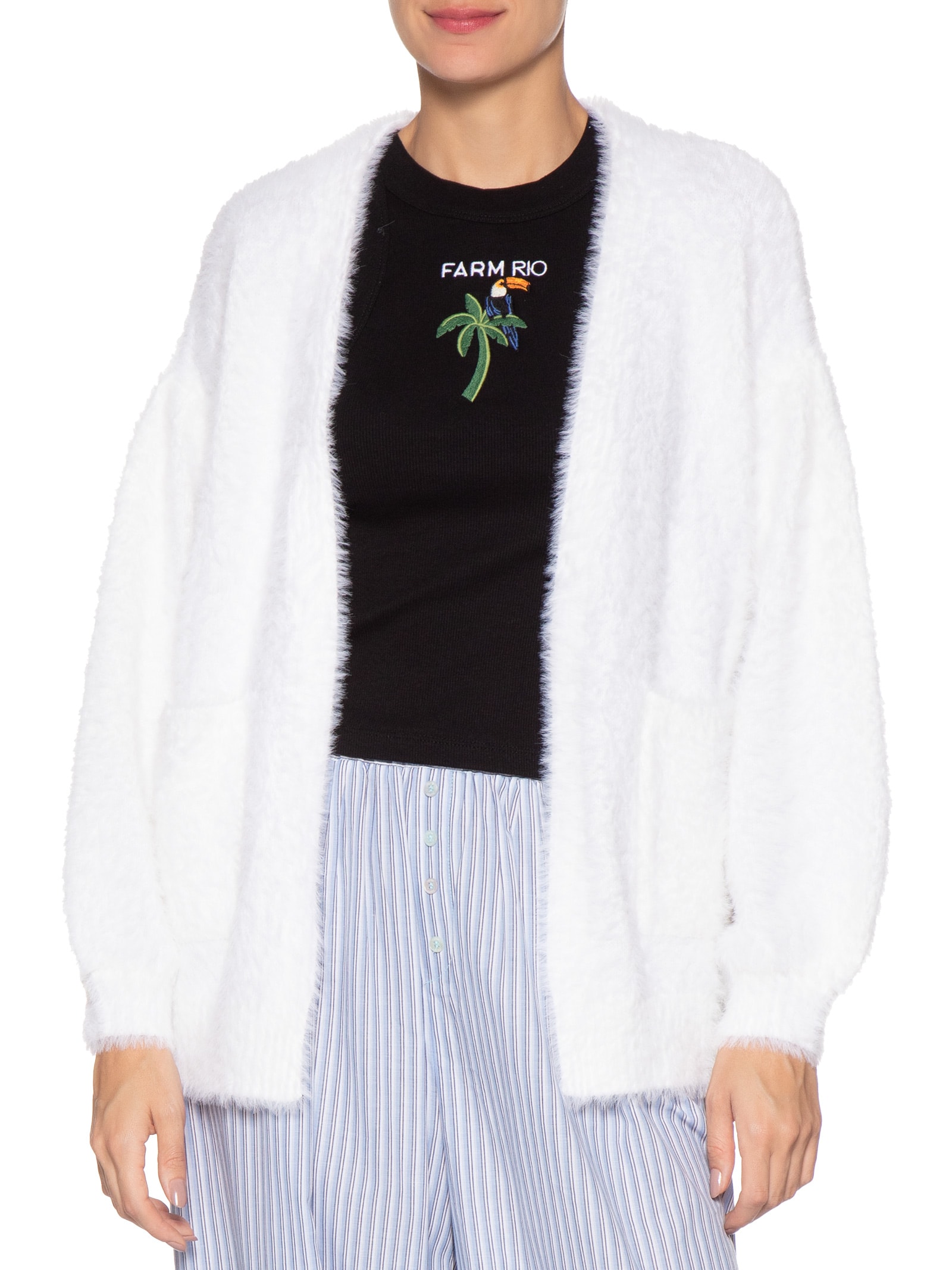 Cardigan Feminino Tricot Pelinho Com Bolso Branco Farm