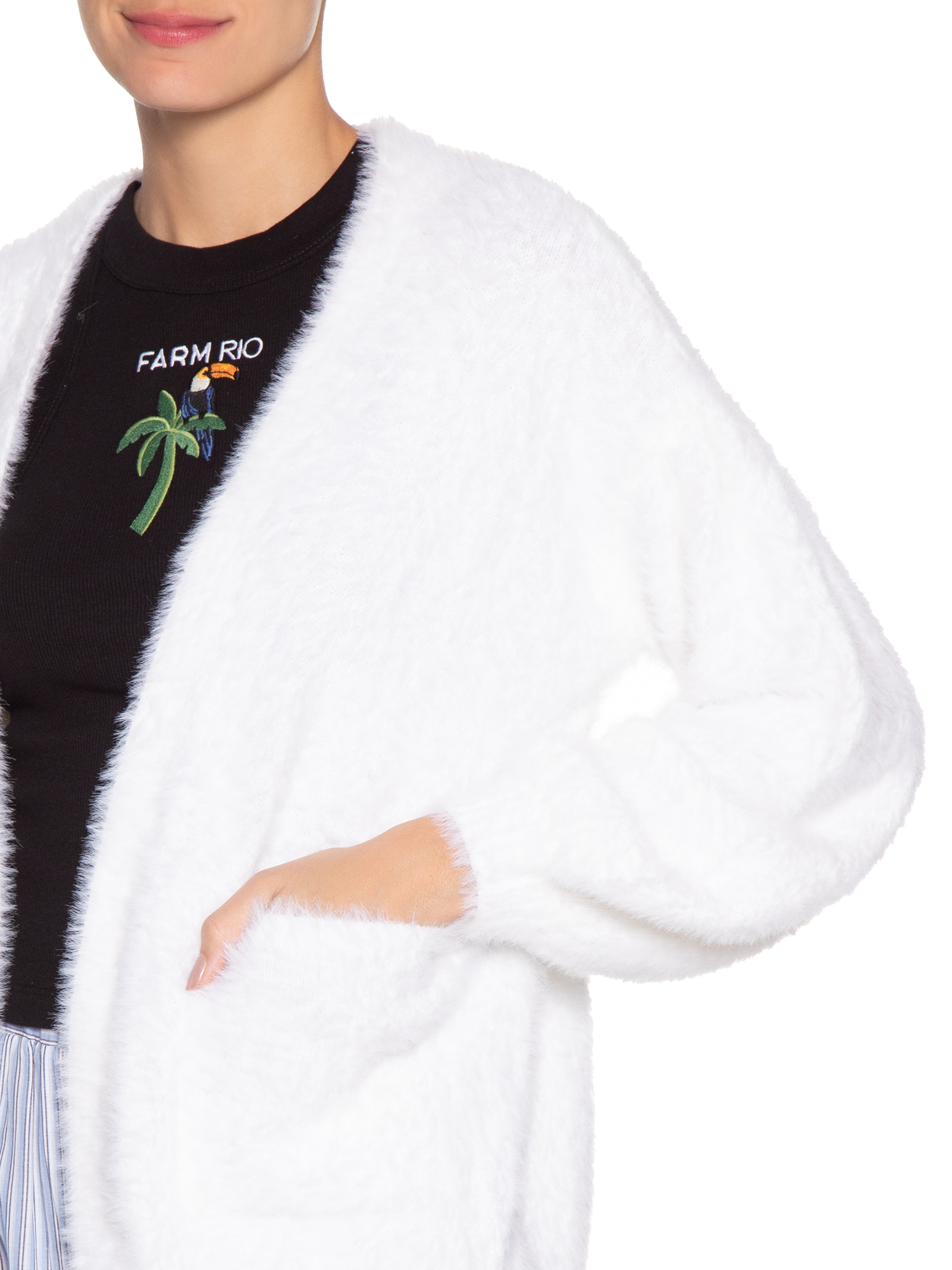 Cardigan Feminino Tricot Pelinho Com Bolso Branco Farm