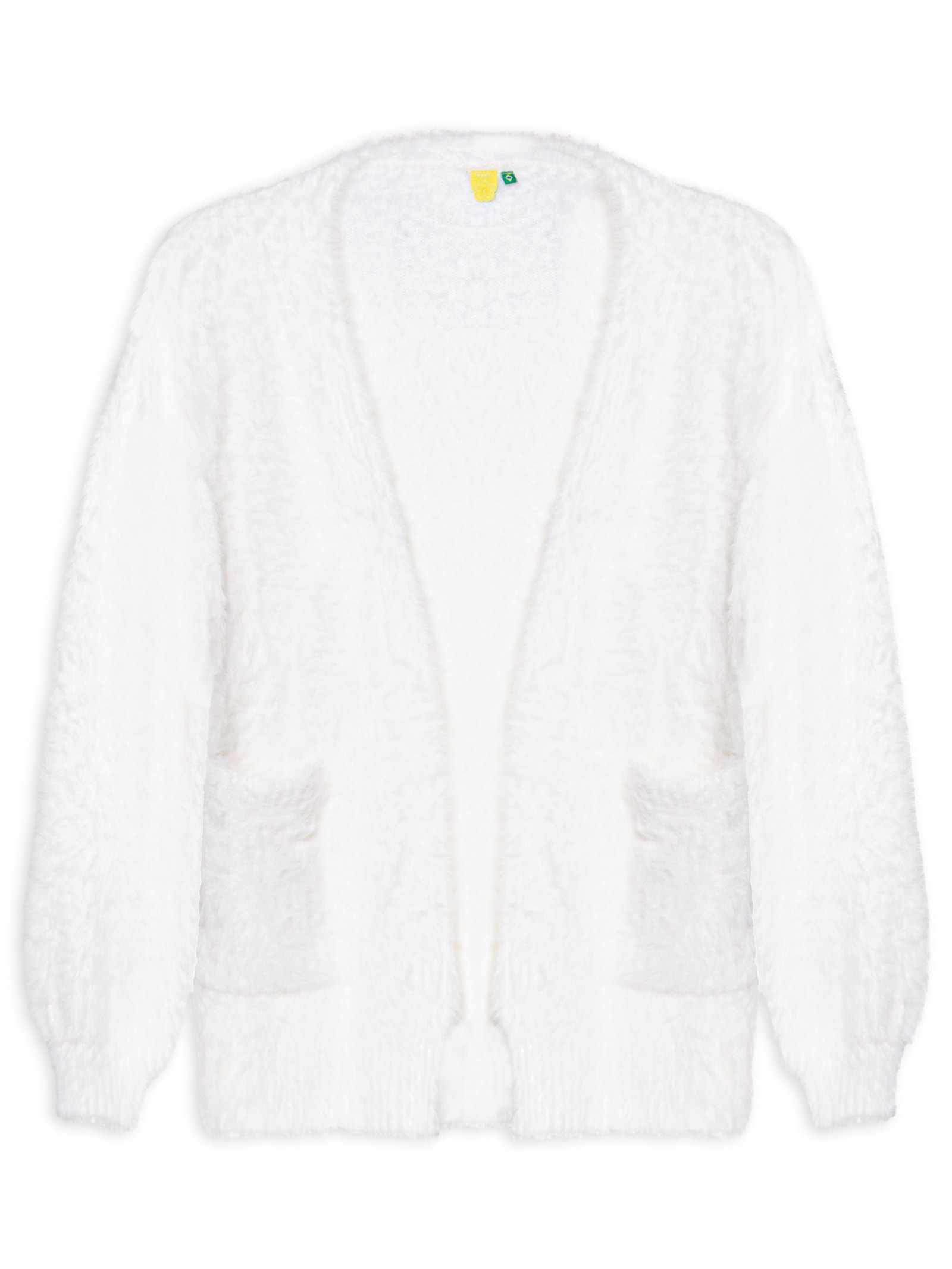 Cardigan Feminino Tricot Pelinho Com Bolso - Branco - Farm