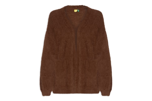 Cardigan Feminino Tricot Pelinho Com Bolso - Marrom