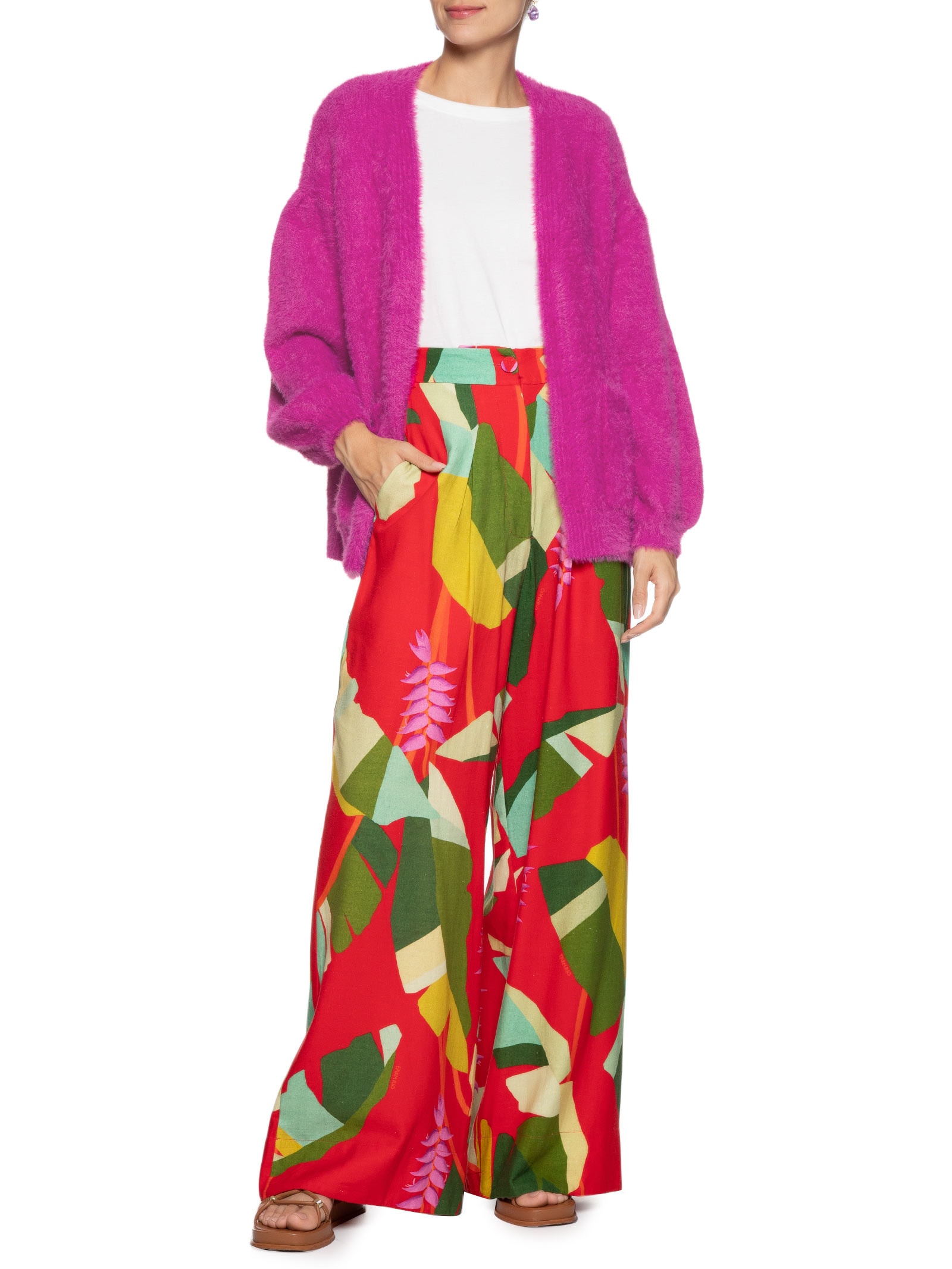 Cardigan Feminino Tricot Pelinho Com Bolso - Rosa - Farm