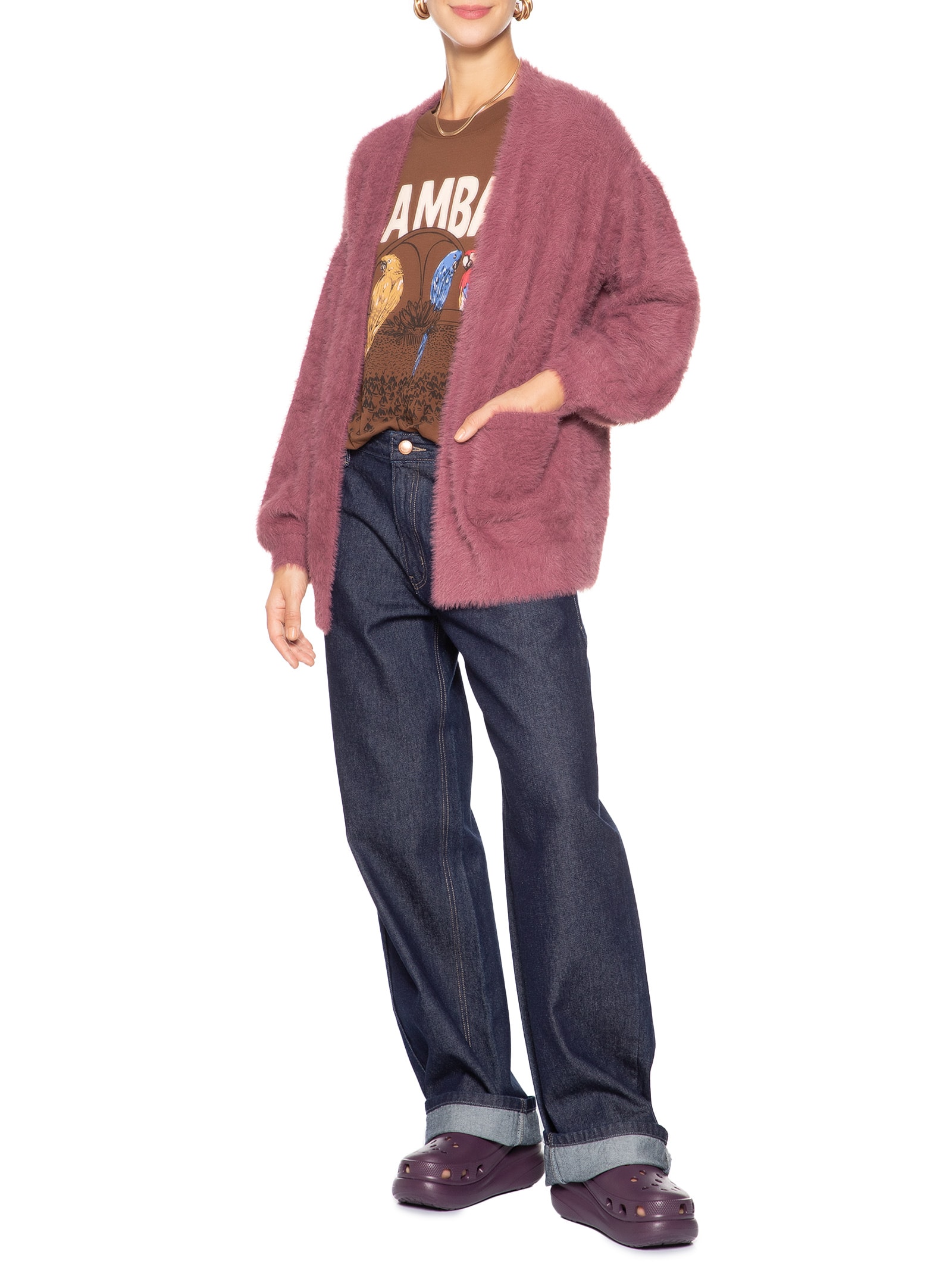 Cardigan Feminino Tricot Pelinho Com Bolso - Rosa by FARM