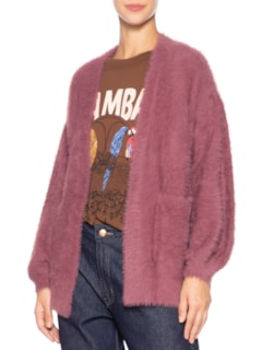Cardigan Feminino Tricot Pelinho Com Bolso - Rosa by FARM