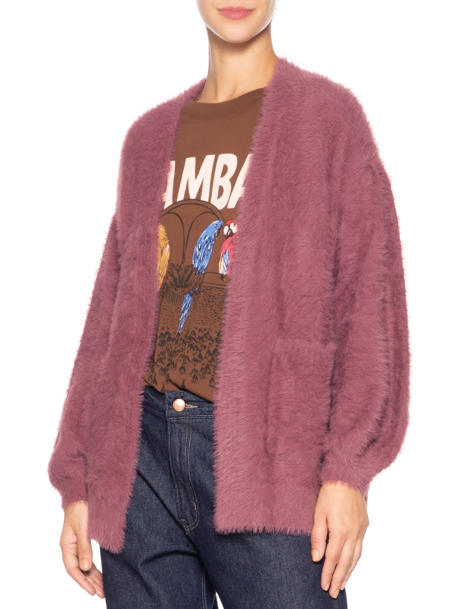 Cardigan Feminino Tricot Pelinho Com Bolso - Rosa by FARM
