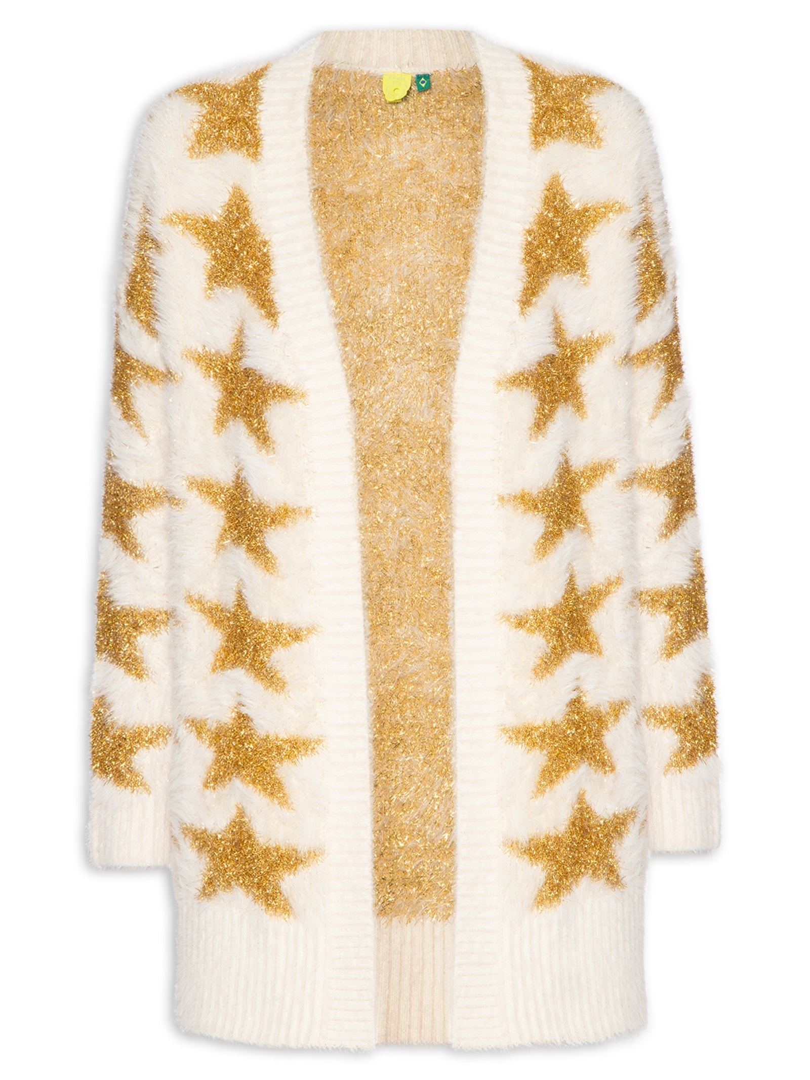 Cardigan Feminino Tricot Pelinho Estrelas Branco Farm