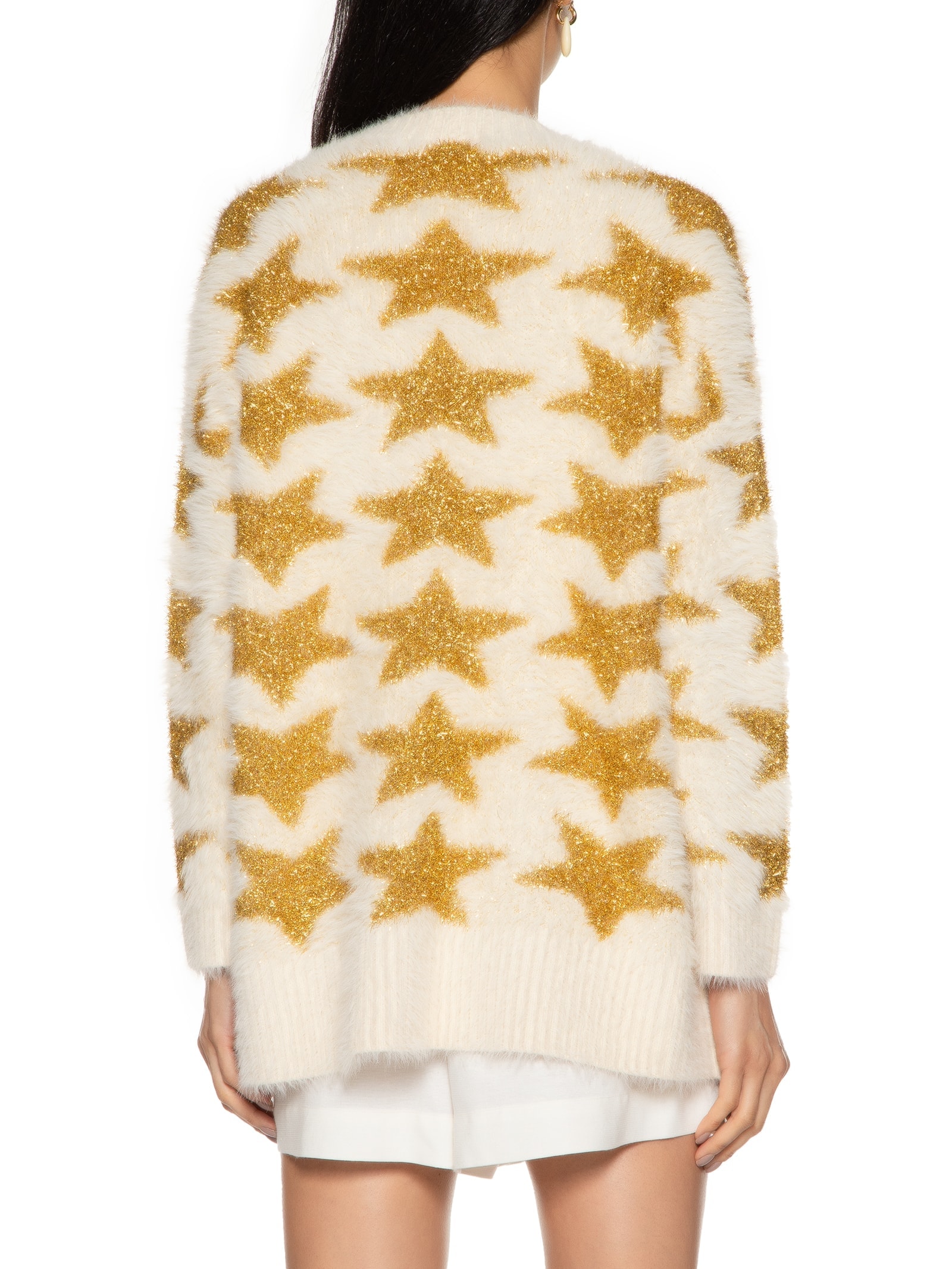 Cardigan Feminino Tricot Pelinho Estrelas Branco Farm