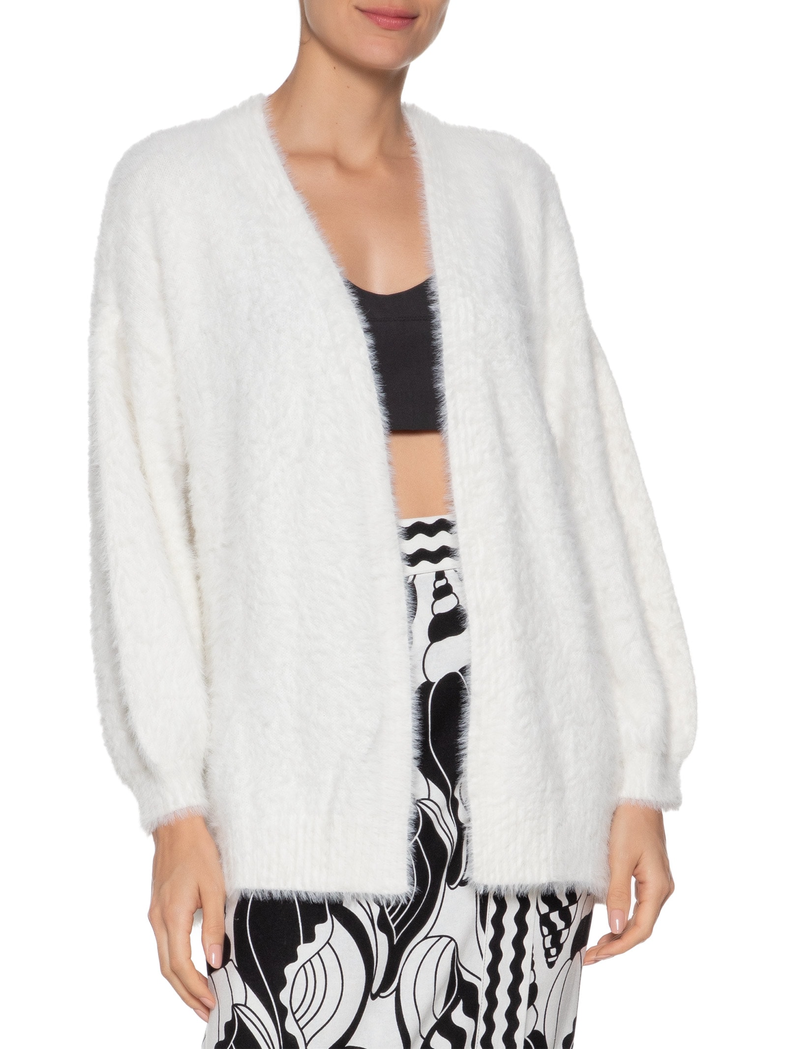 Farm - Cardigan Feminino Tricot Pelinho - Off White