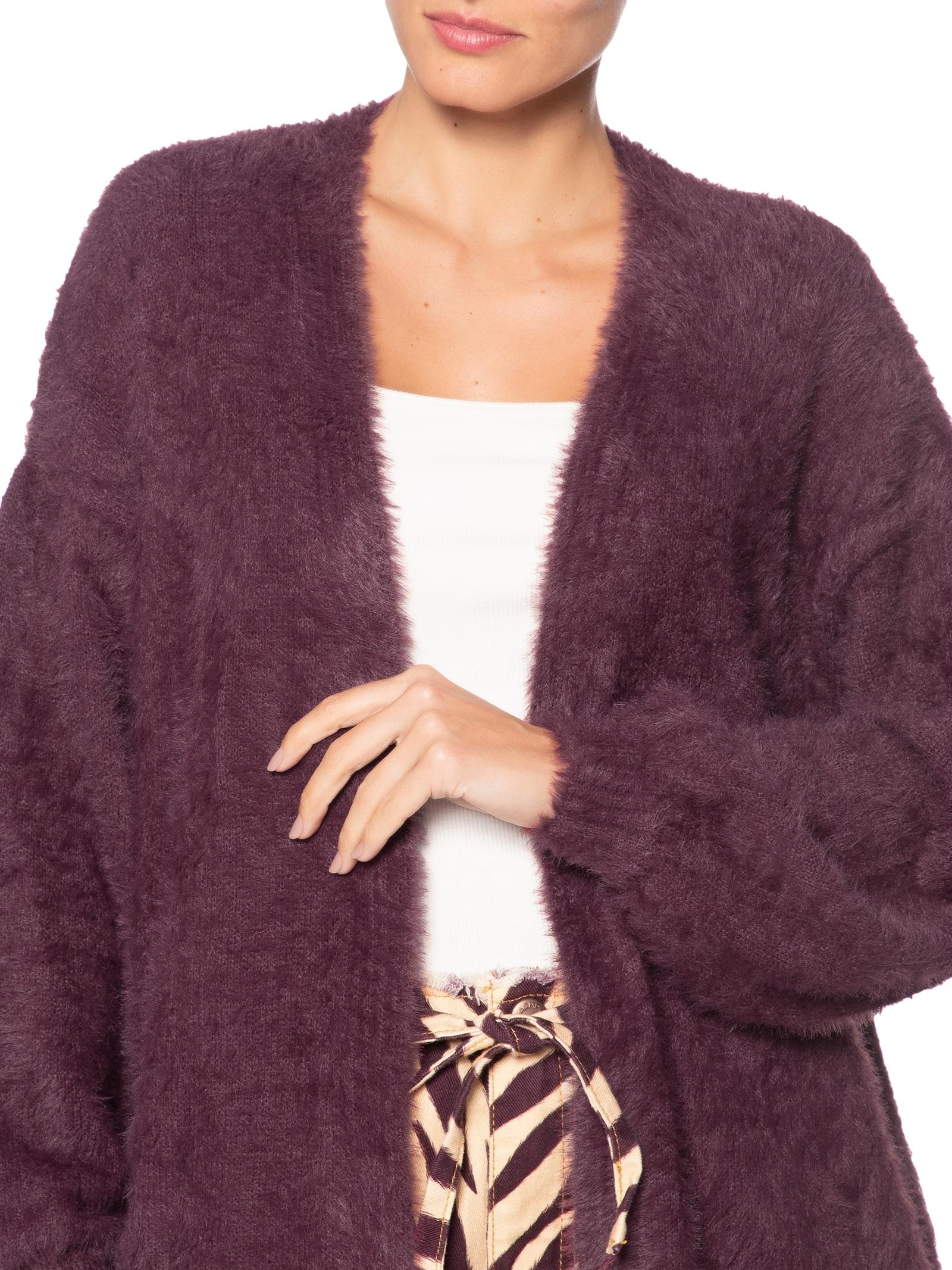 Cardigan Feminino Tricot Pelinho Vinho Farm