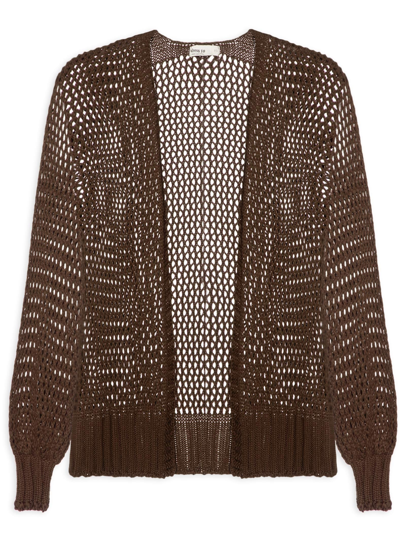 Cardigan Feminino Tricot Quadradinhos Marrom Dress To