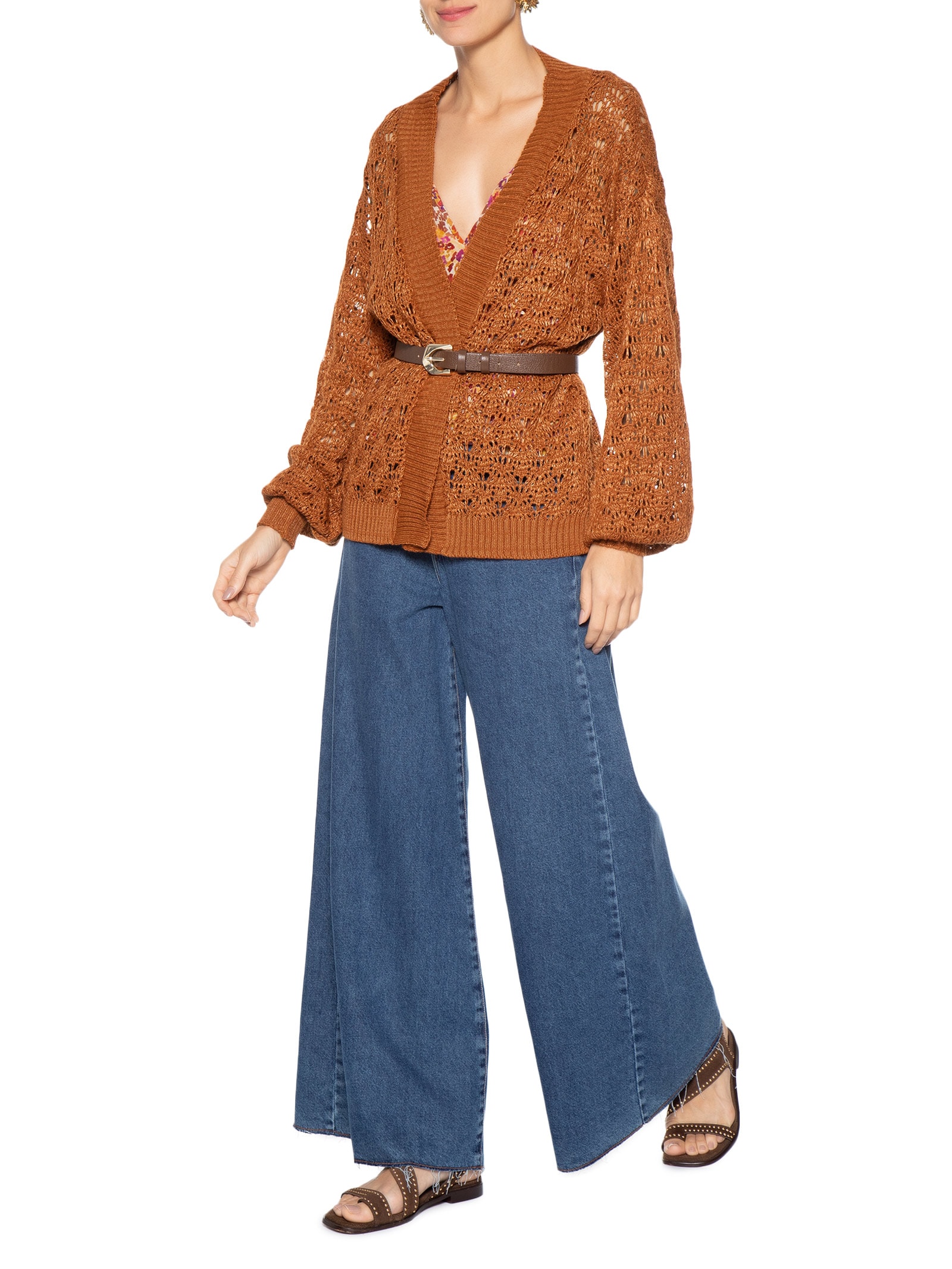 Cardigan Feminino Tricot Rendado Sol Marrom Dress To