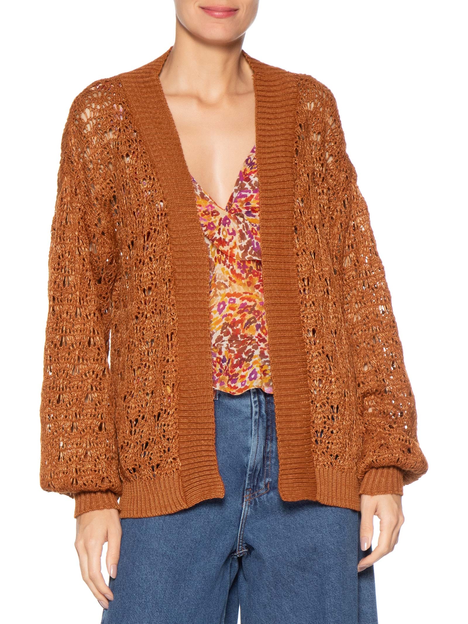 Cardigan Feminino Tricot Rendado Sol Marrom Dress To