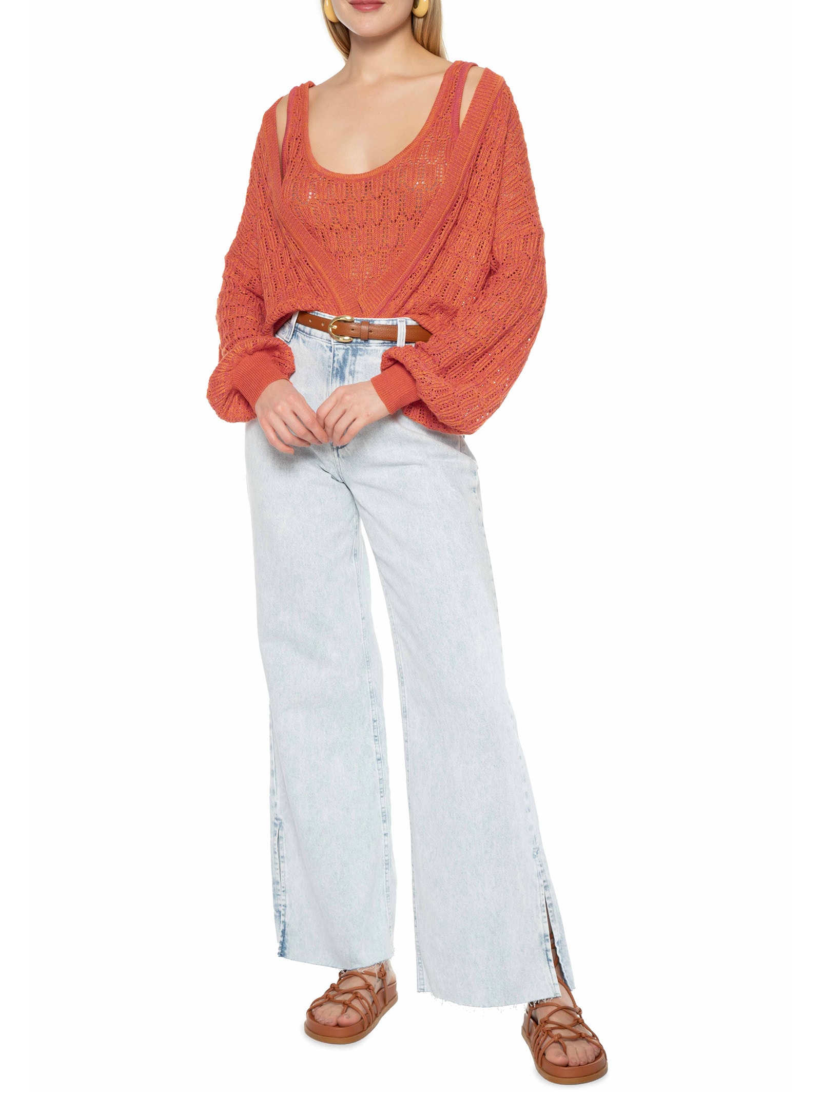 Cardigan Feminino Tricot Sunset - Laranja - Shoulder
