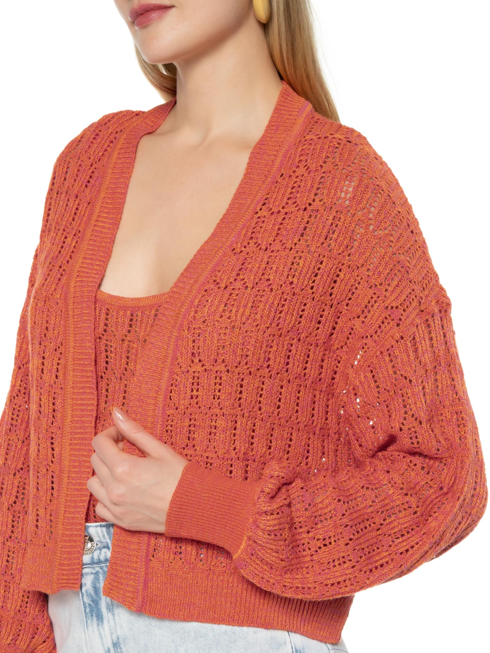 ★オーダーサンプル Cardigan Feminino Tricot Sunset - Laranja - Shoulder