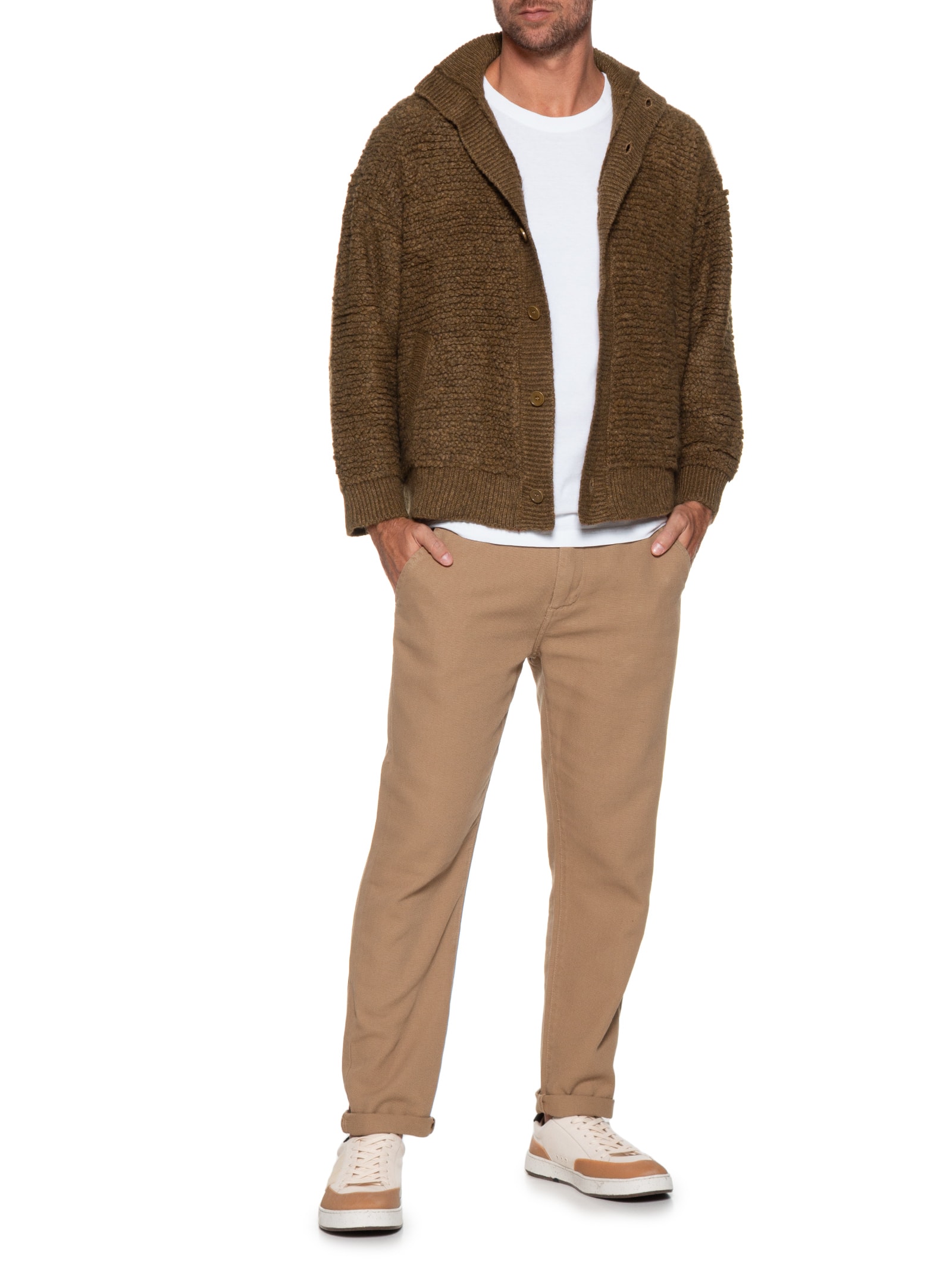 Osklen - Cardigan Masculino Furry Gola Alta - Marrom