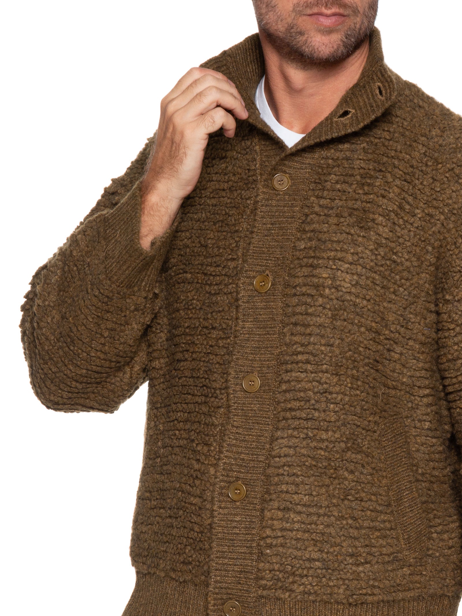 Osklen - Cardigan Masculino Furry Gola Alta - Marrom