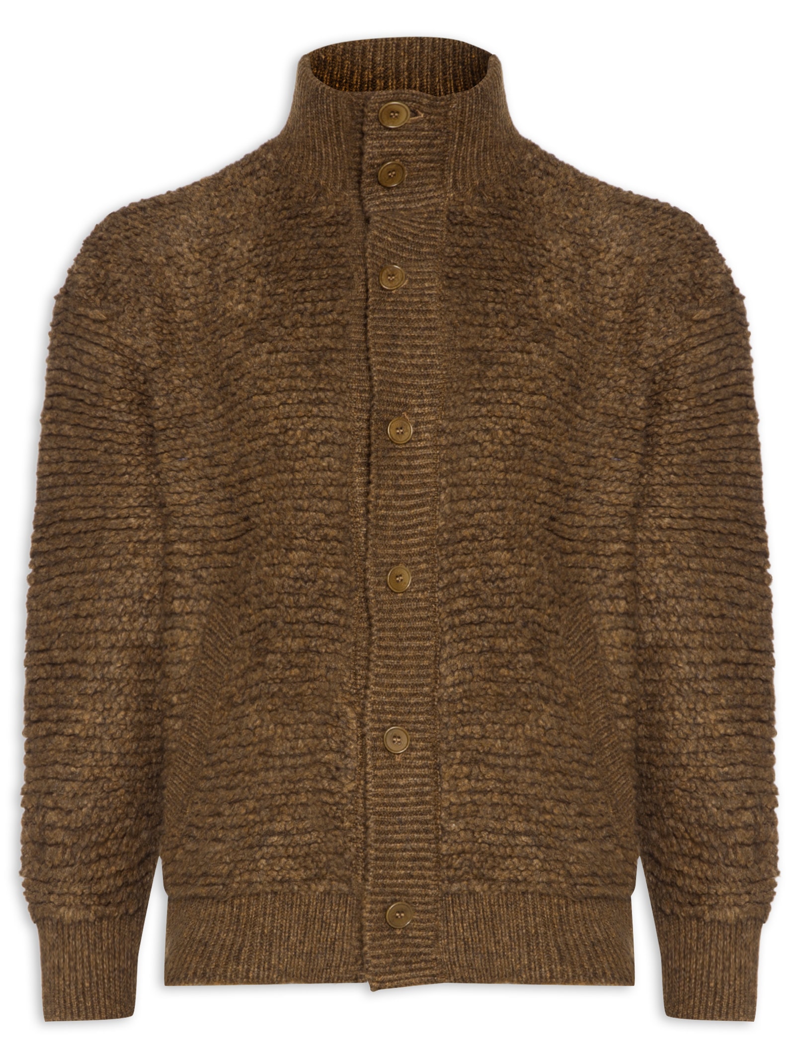 Osklen - Cardigan Masculino Furry Gola Alta - Marrom