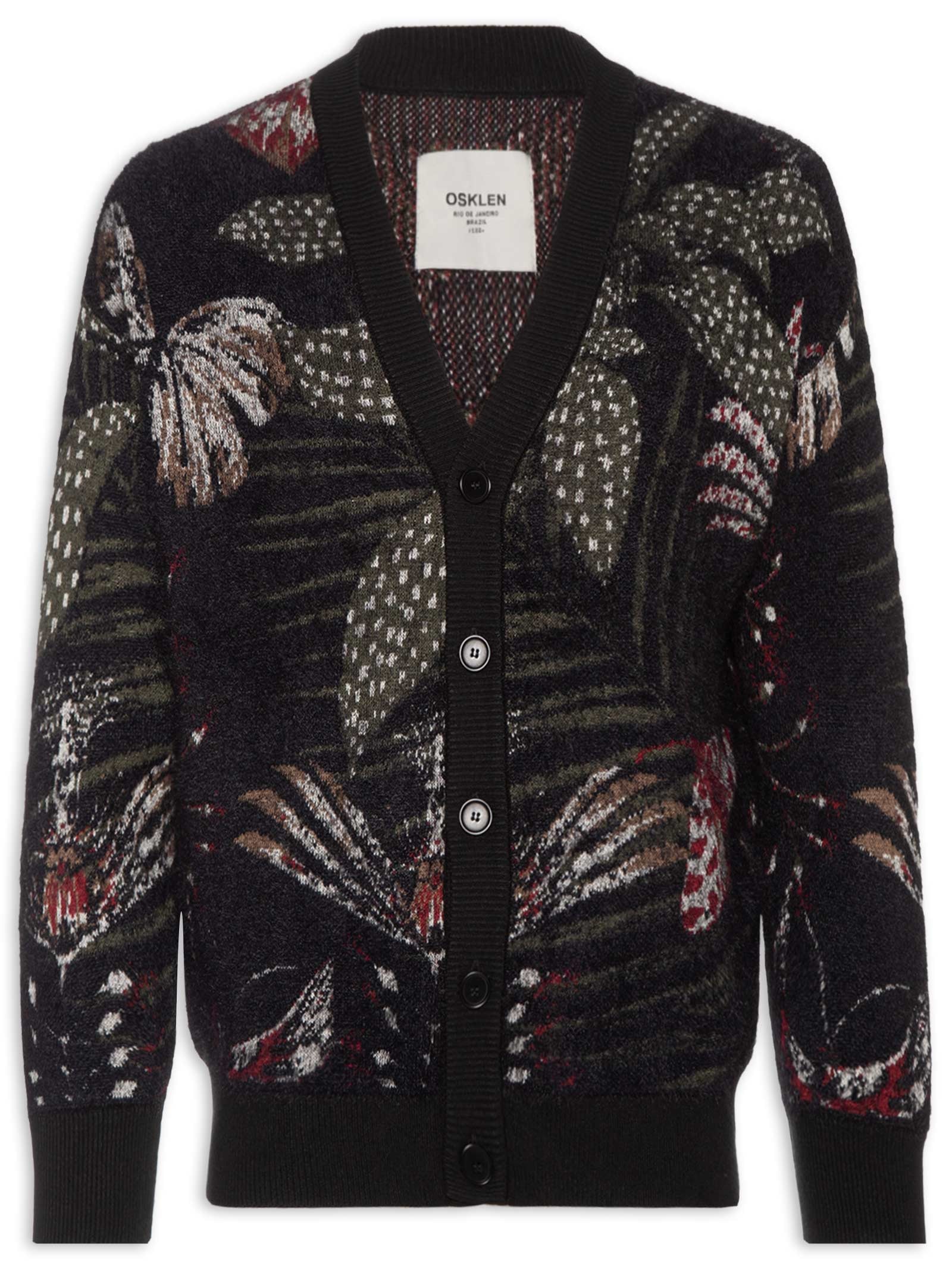 Cardigan Masculino Jacquard Botanique Preto Osklen