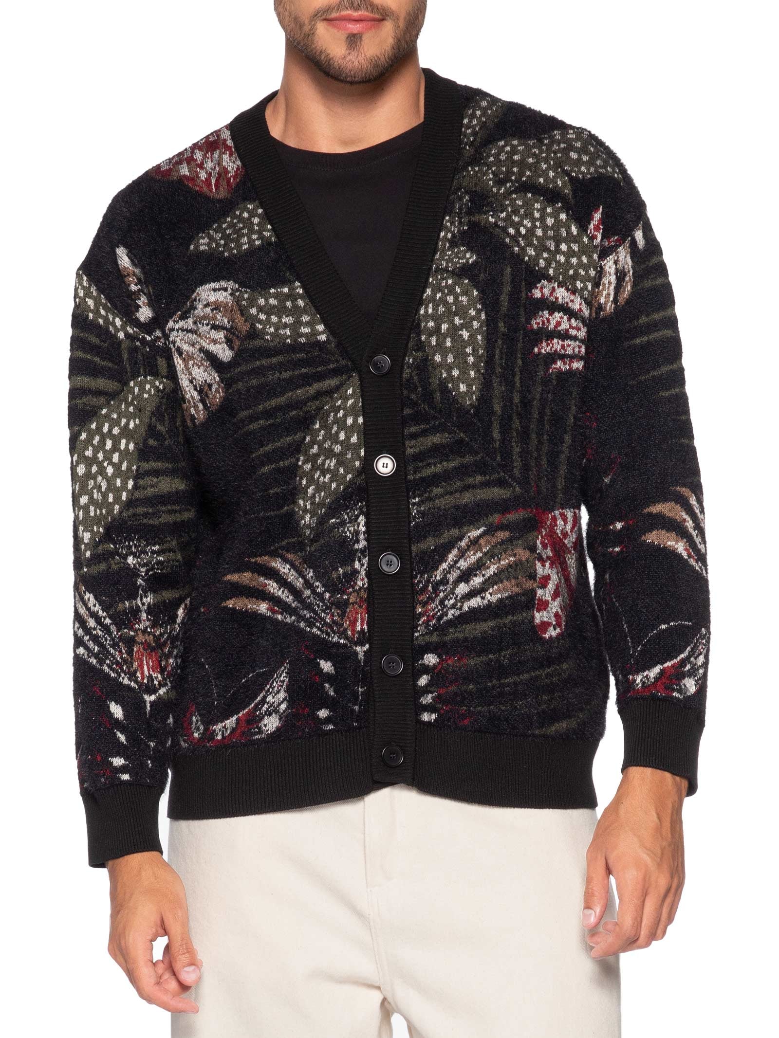 Cardigan Masculino Jacquard Botanique Preto Osklen