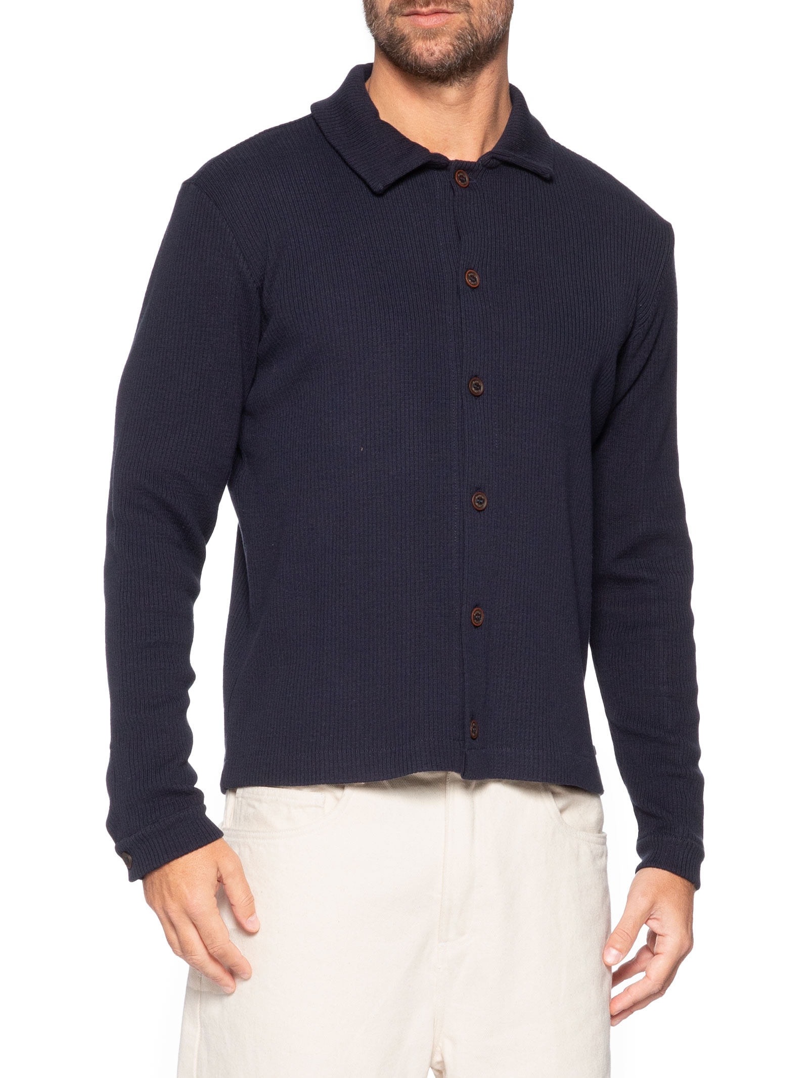 Cardigan Shirt Masculino Tricot Andorra Azul Austral