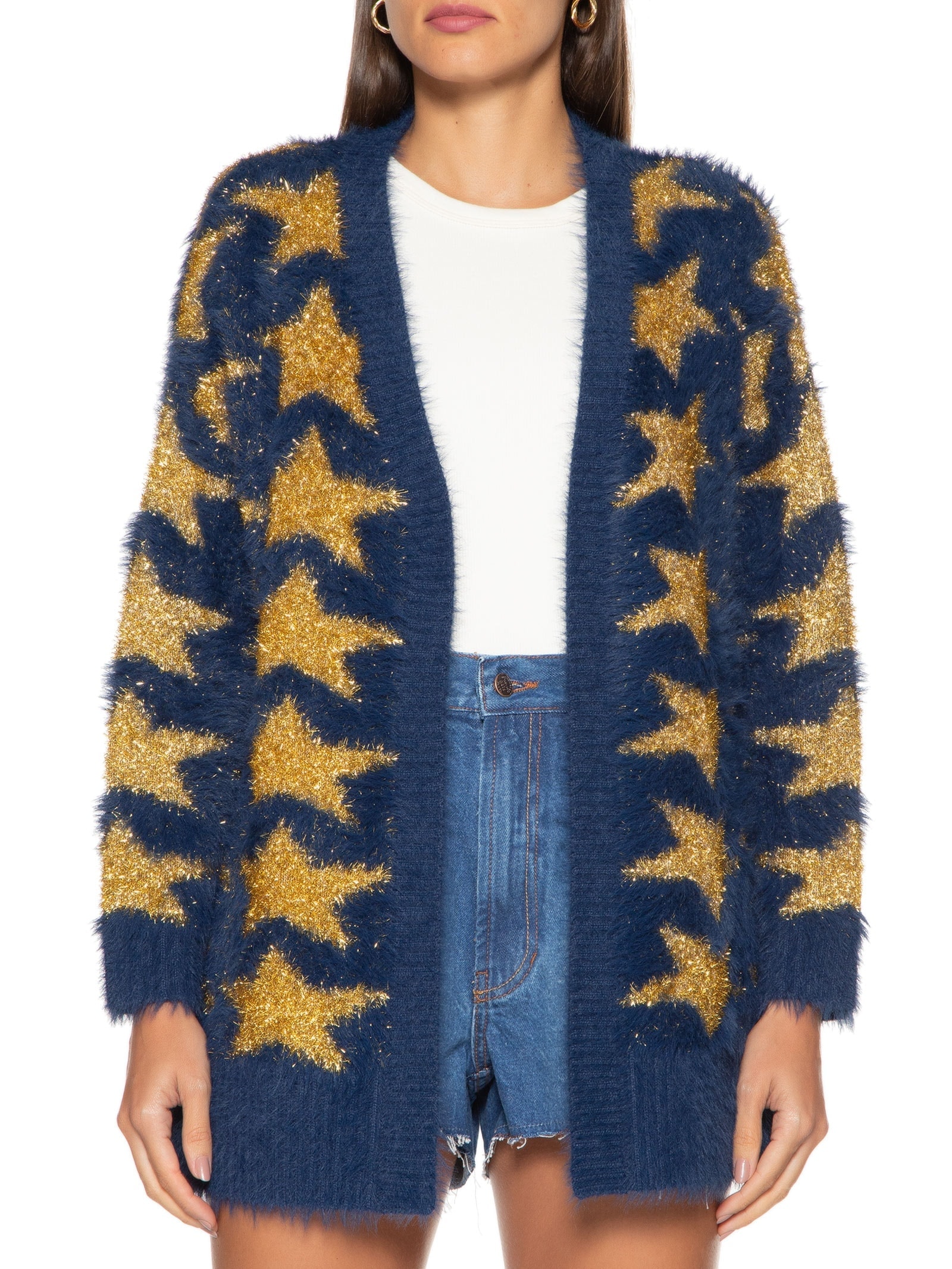 Cardigan Tricot Pelinho Estrelas Azul Farm