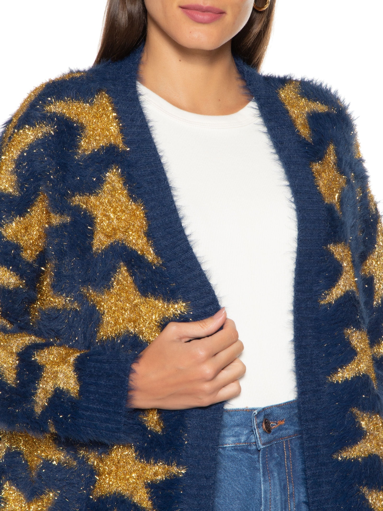 Cardigan Tricot Pelinho Estrelas Azul Farm