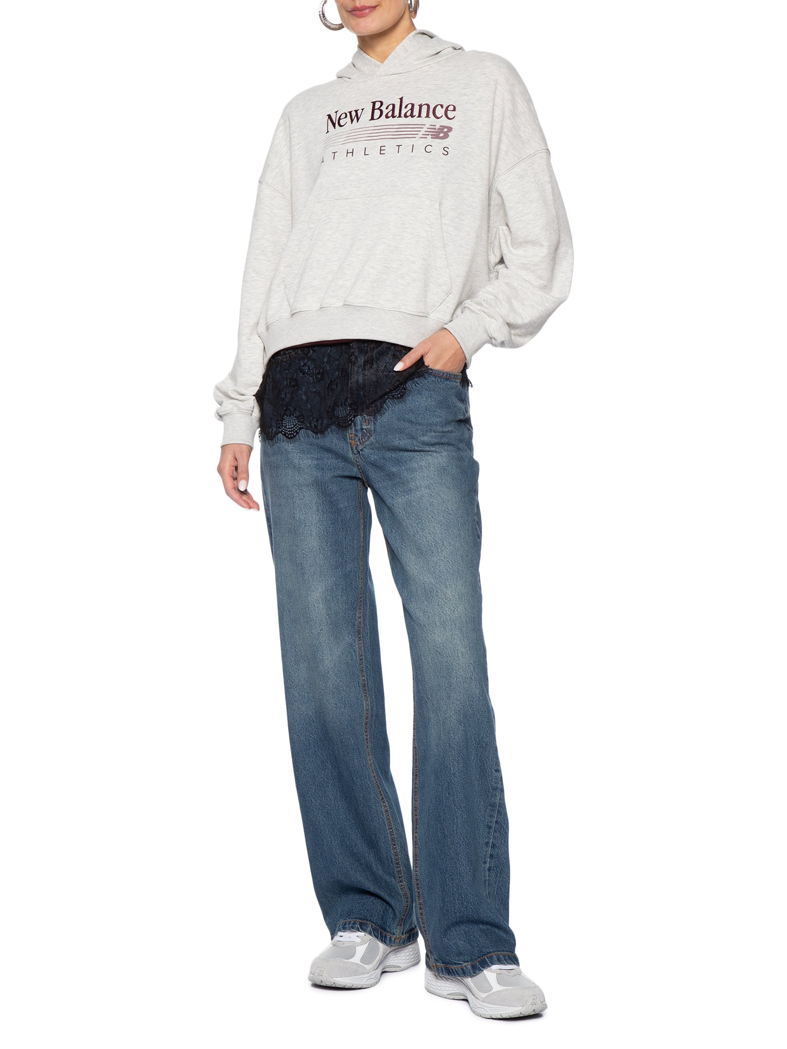 Casaco Com Capuz Feminino Trackside CInza New Balance