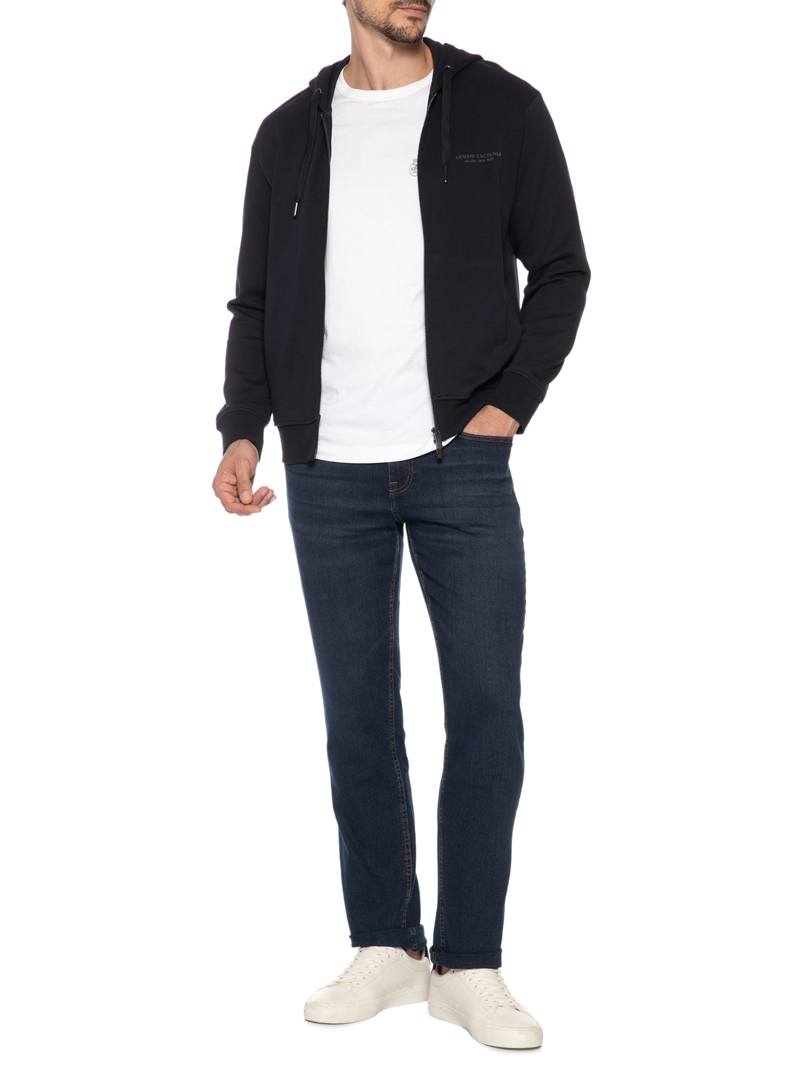 Casaco De Moletom Masculino Com Capuz Logo Azul Armani Exchange
